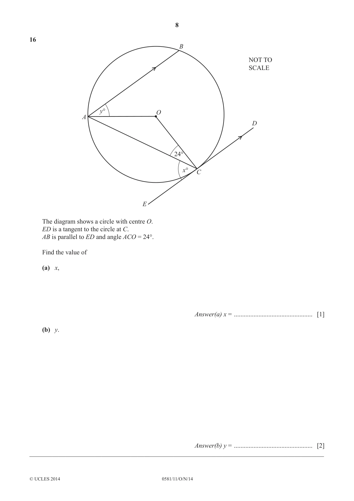 Cambridge IGCSE Mathematics (with coursework) 0581 2014 Oct/Nov Paper 1 · Variant 1 question paper, page 8 of 12