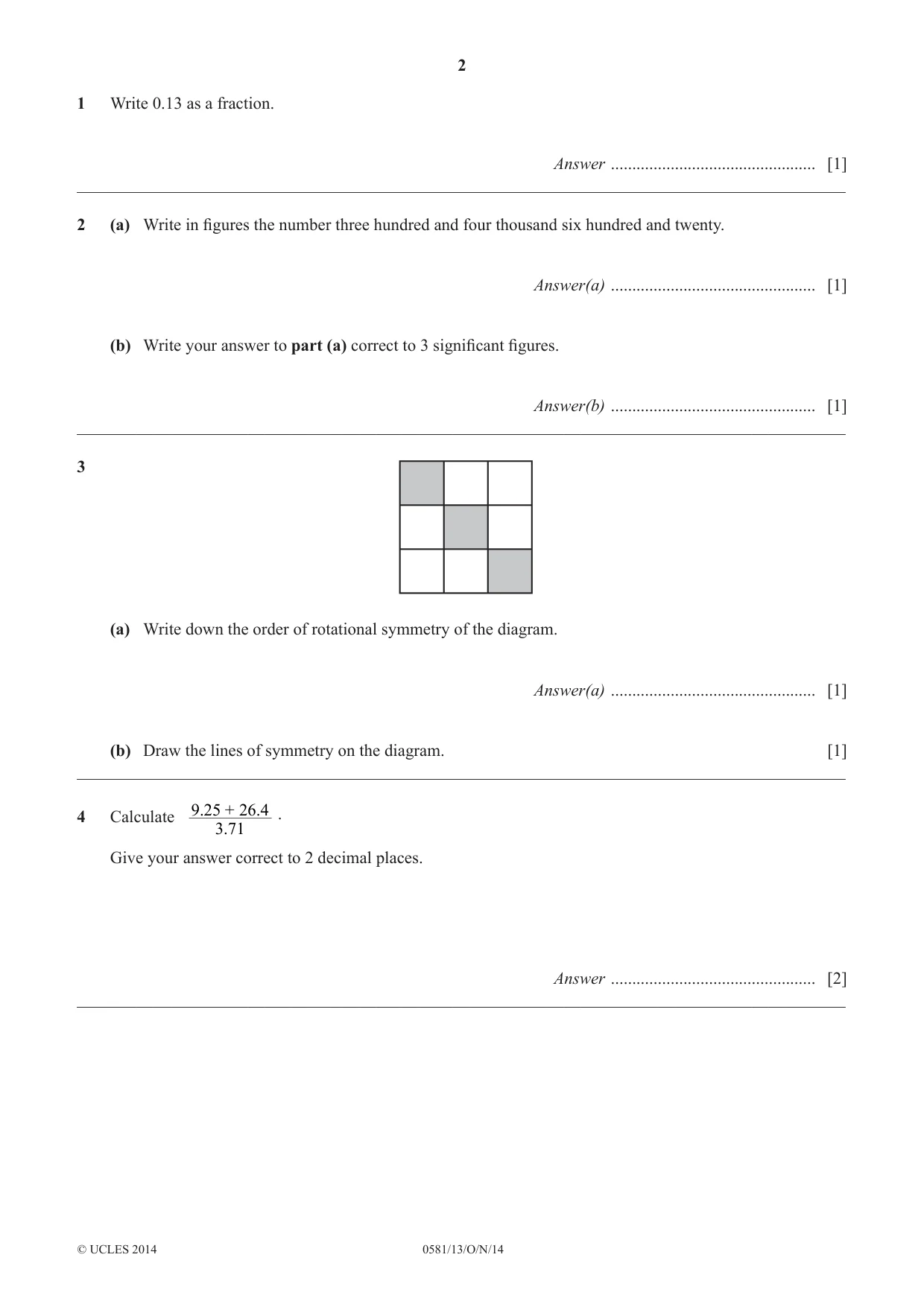 Cambridge IGCSE Mathematics (with coursework) 0581 2014 Oct/Nov Paper 1 · Variant 3 question paper, page 2 of 12