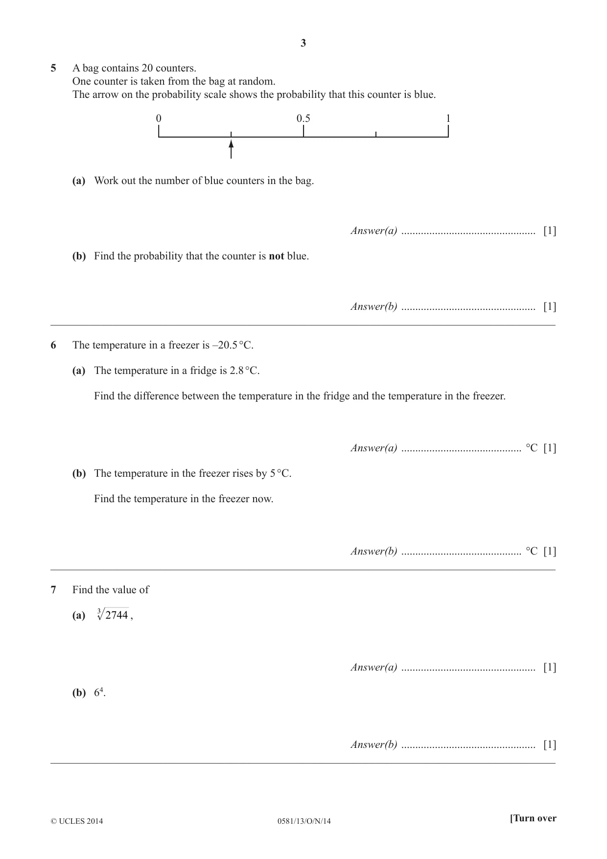 Cambridge IGCSE Mathematics (with coursework) 0581 2014 Oct/Nov Paper 1 · Variant 3 question paper, page 3 of 12