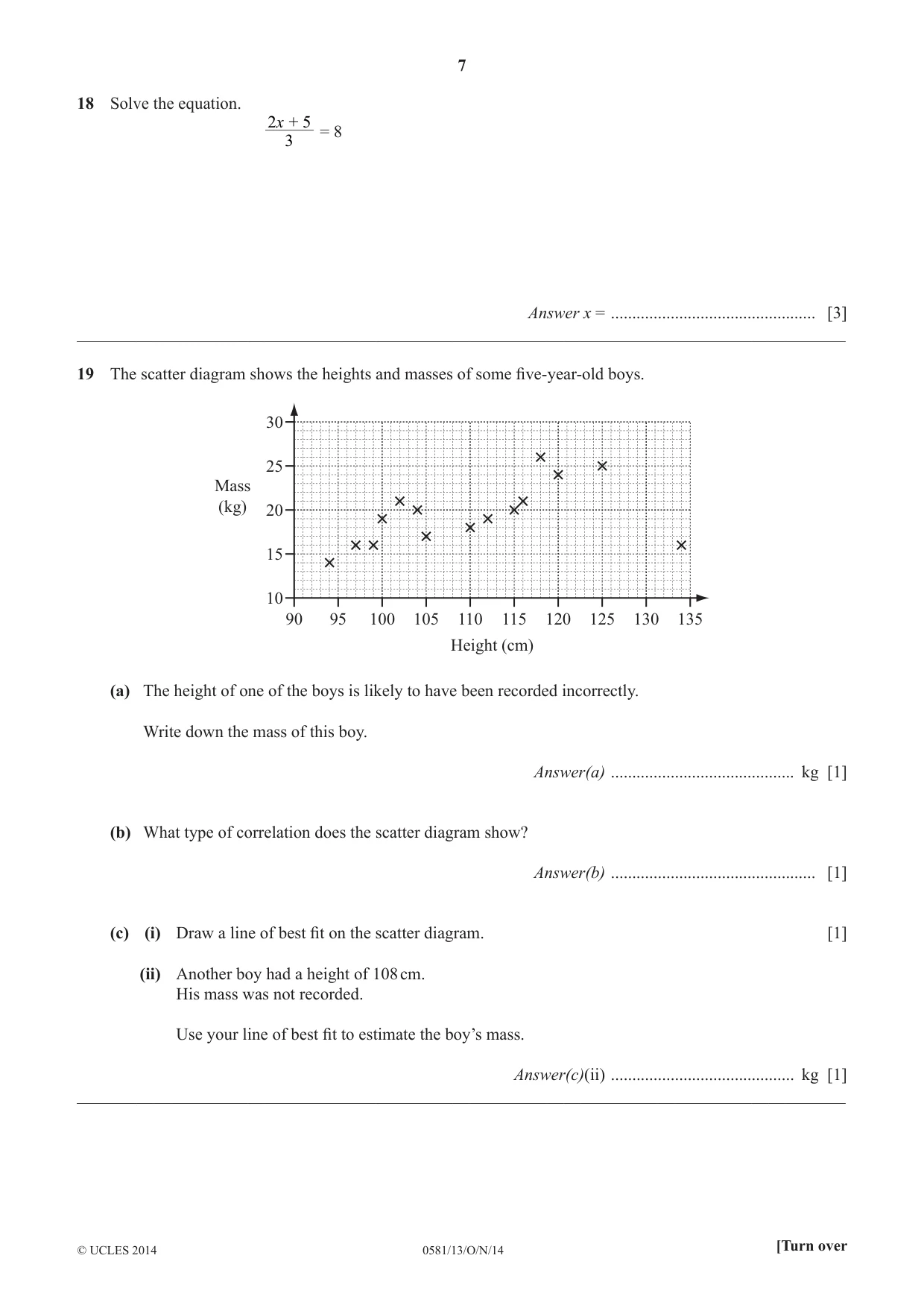 Cambridge IGCSE Mathematics (with coursework) 0581 2014 Oct/Nov Paper 1 · Variant 3 question paper, page 7 of 12