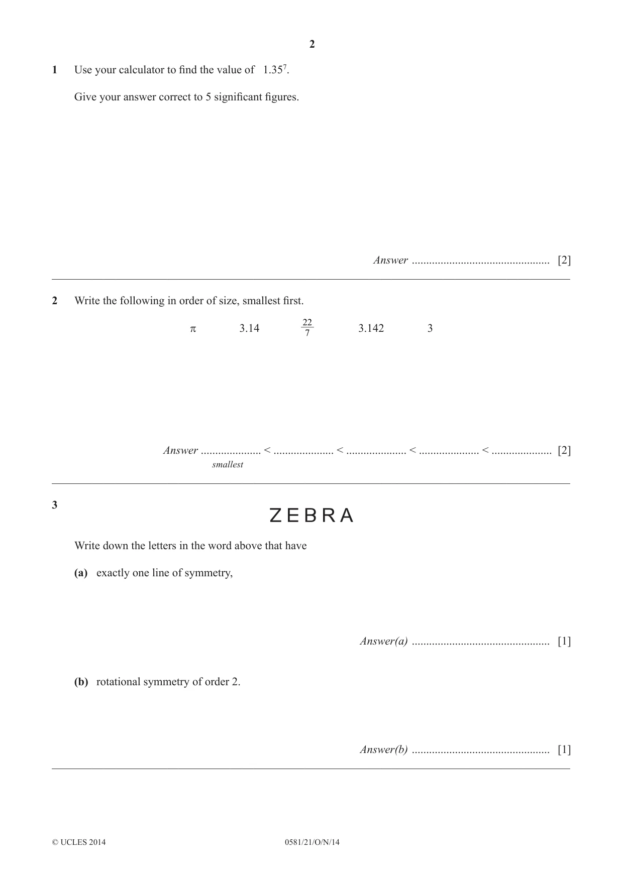 Cambridge IGCSE Mathematics (with coursework) 0581 2014 Oct/Nov Paper 2 · Variant 1 question paper, page 2 of 12