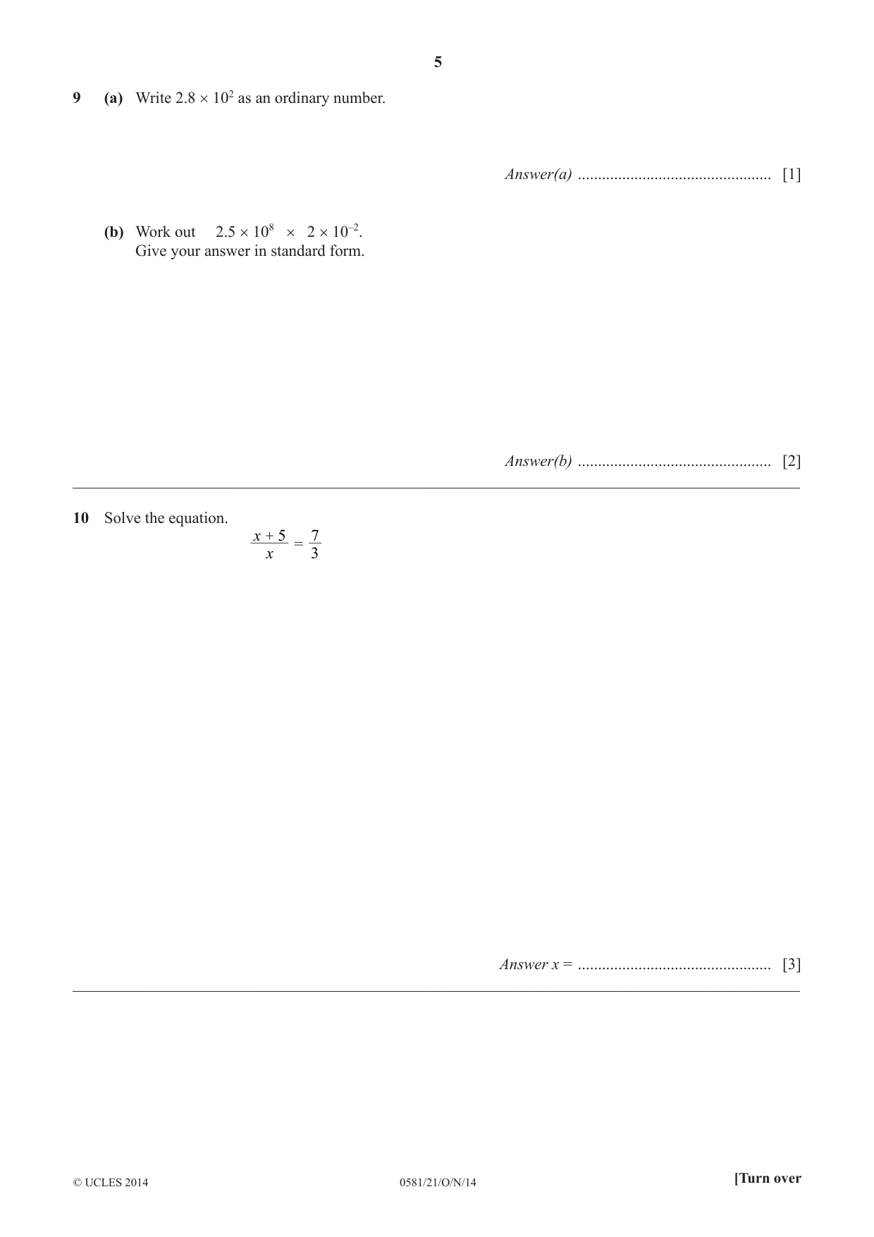 Cambridge IGCSE Mathematics (with coursework) 0581 2014 Oct/Nov Paper 2 · Variant 1 question paper, page 5 of 12