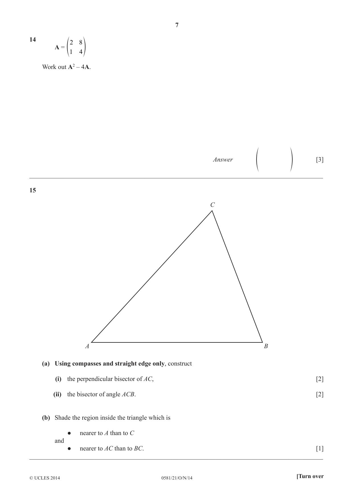 Cambridge IGCSE Mathematics (with coursework) 0581 2014 Oct/Nov Paper 2 · Variant 1 question paper, page 7 of 12