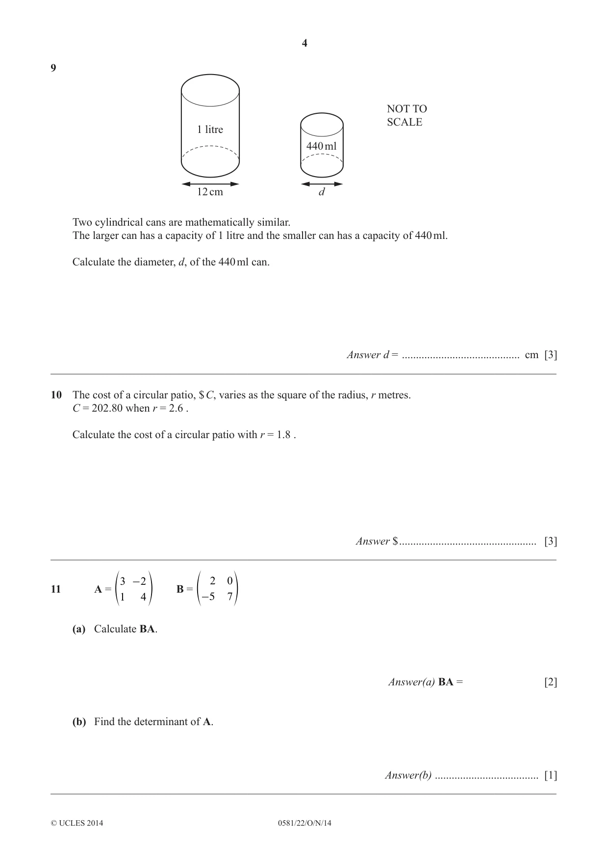 Cambridge IGCSE Mathematics (with coursework) 0581 2014 Oct/Nov Paper 2 · Variant 2 question paper, page 4 of 12
