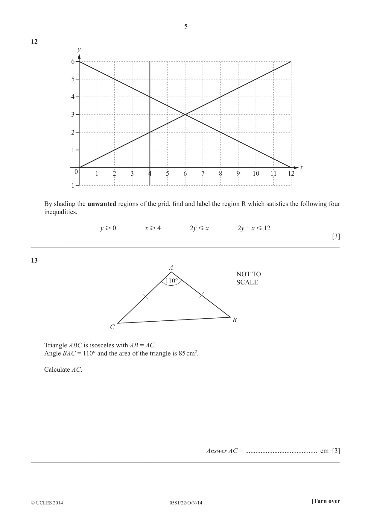 Cambridge IGCSE Mathematics (with coursework) 0581 2014 Oct/Nov Paper 2 · Variant 2 question paper, page 5 of 12