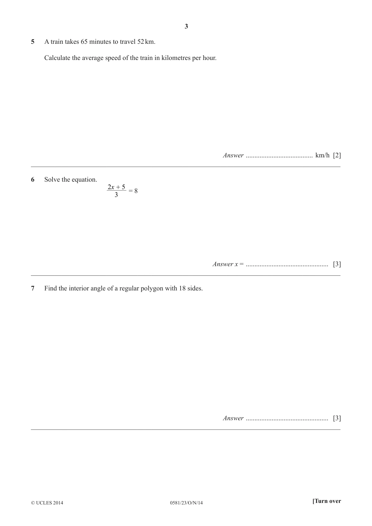 Cambridge IGCSE Mathematics (with coursework) 0581 2014 Oct/Nov Paper 2 · Variant 3 question paper, page 3 of 12