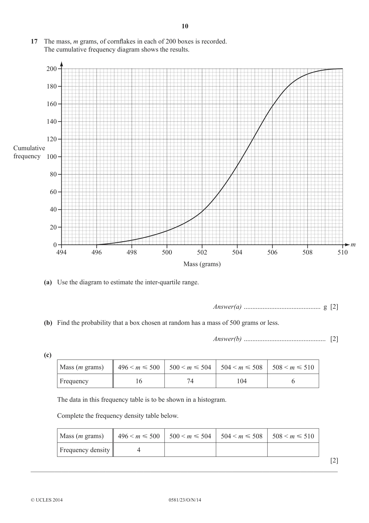 Cambridge IGCSE Mathematics (with coursework) 0581 2014 Oct/Nov Paper 2 · Variant 3 question paper, page 10 of 12