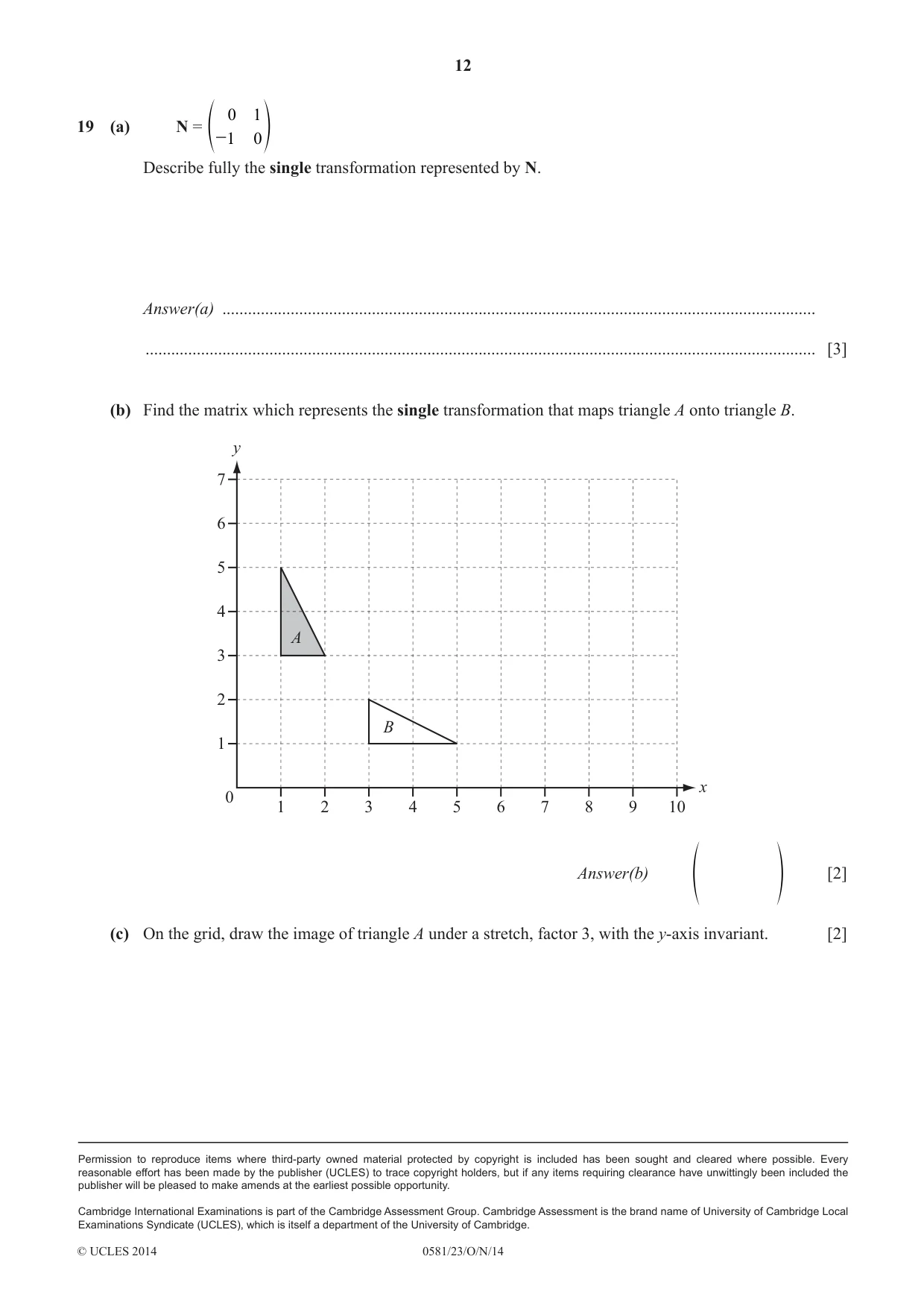 Cambridge IGCSE Mathematics (with coursework) 0581 2014 Oct/Nov Paper 2 · Variant 3 question paper, page 12 of 12