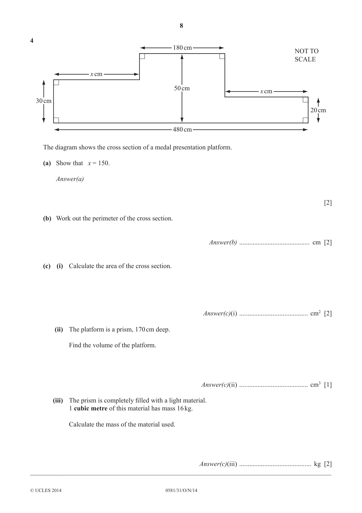 Cambridge IGCSE Mathematics (with coursework) 0581 2014 Oct/Nov Paper 3 · Variant 1 question paper, page 8 of 16