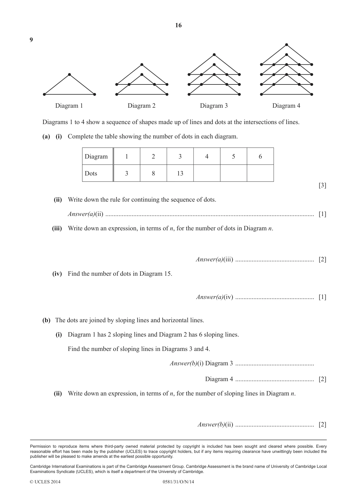 Cambridge IGCSE Mathematics (with coursework) 0581 2014 Oct/Nov Paper 3 · Variant 1 question paper, page 16 of 16