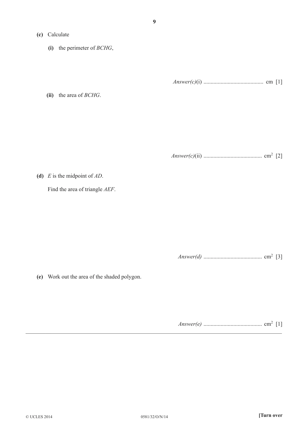 Cambridge IGCSE Mathematics (with coursework) 0581 2014 Oct/Nov Paper 3 · Variant 2 question paper, page 9 of 16