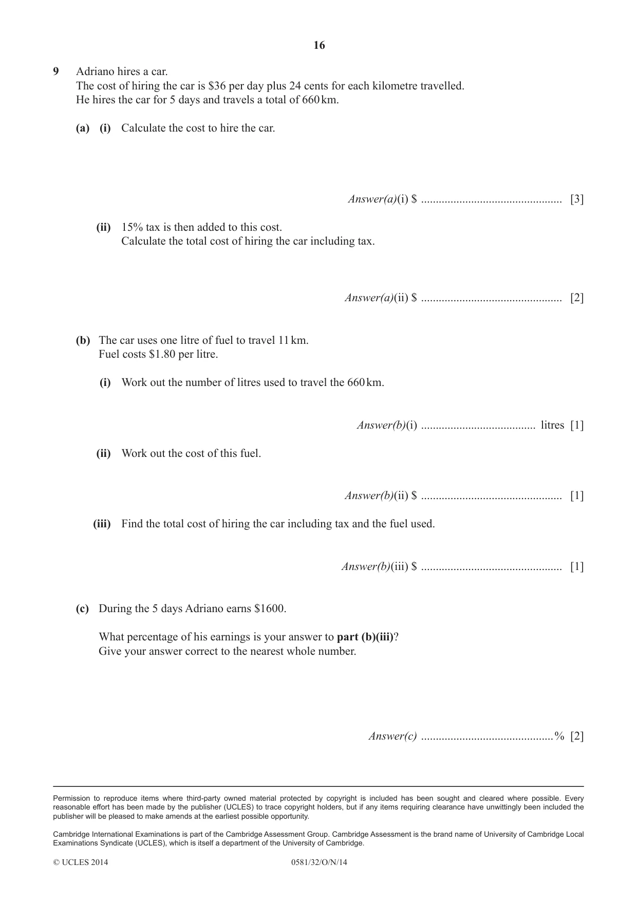Cambridge IGCSE Mathematics (with coursework) 0581 2014 Oct/Nov Paper 3 · Variant 2 question paper, page 16 of 16