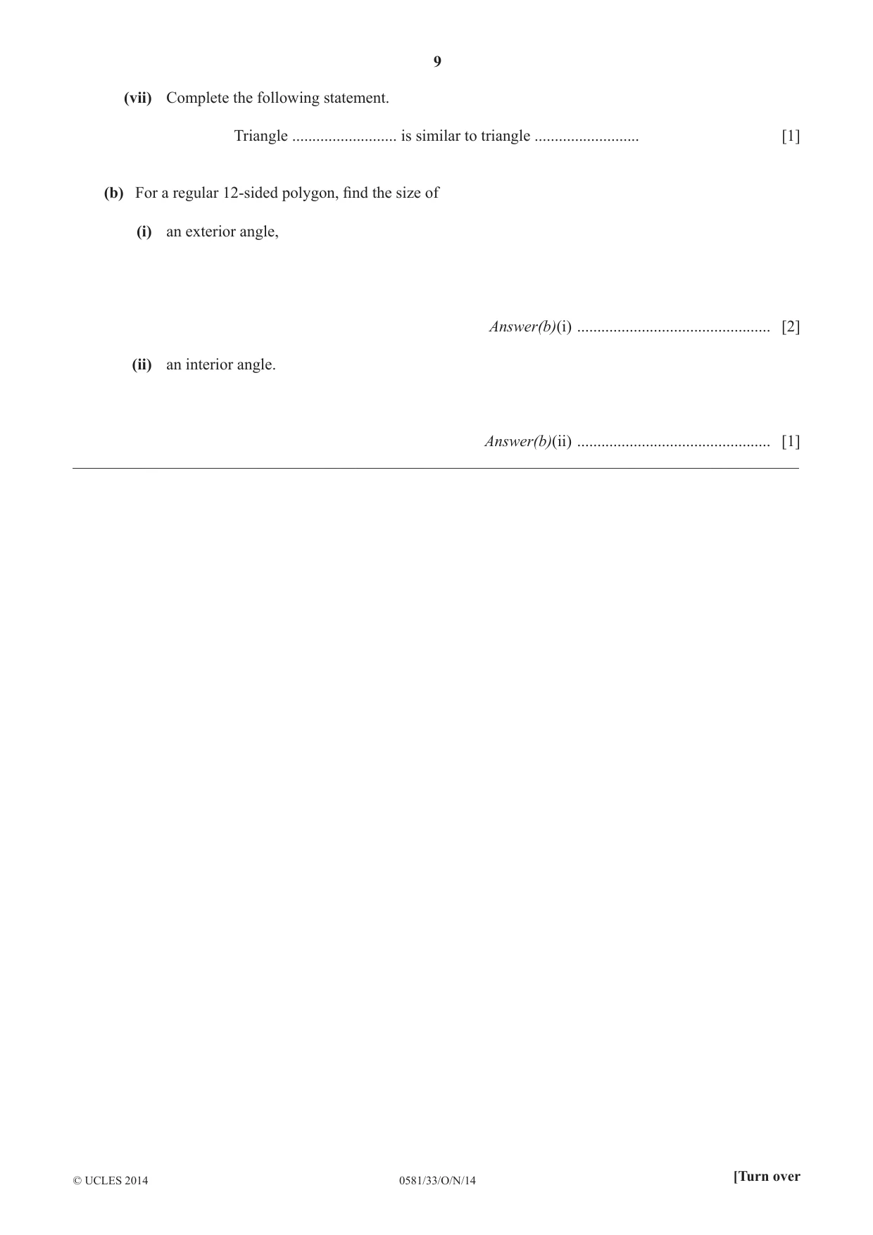 Cambridge IGCSE Mathematics (with coursework) 0581 2014 Oct/Nov Paper 3 · Variant 3 question paper, page 9 of 16