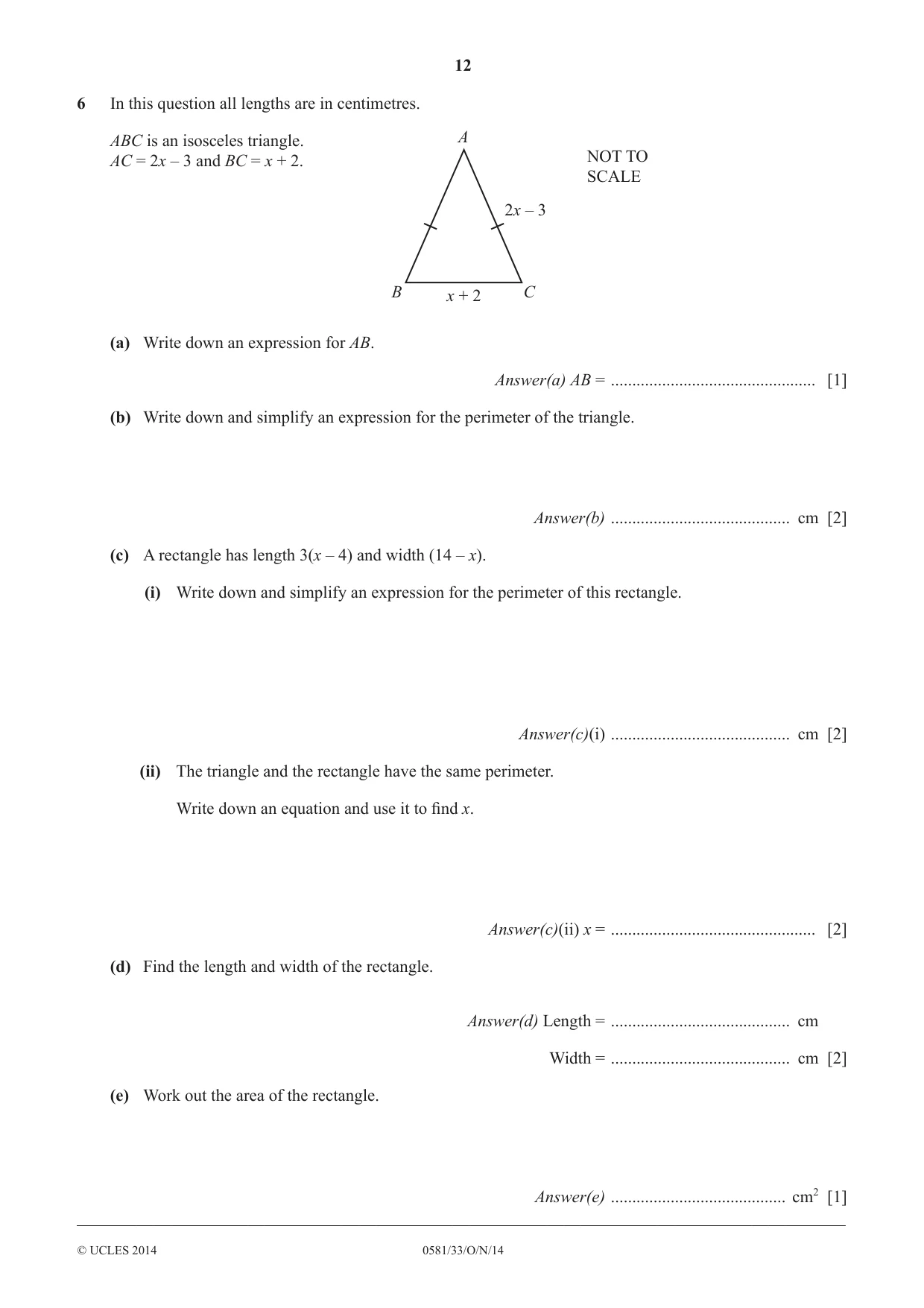 Cambridge IGCSE Mathematics (with coursework) 0581 2014 Oct/Nov Paper 3 · Variant 3 question paper, page 12 of 16
