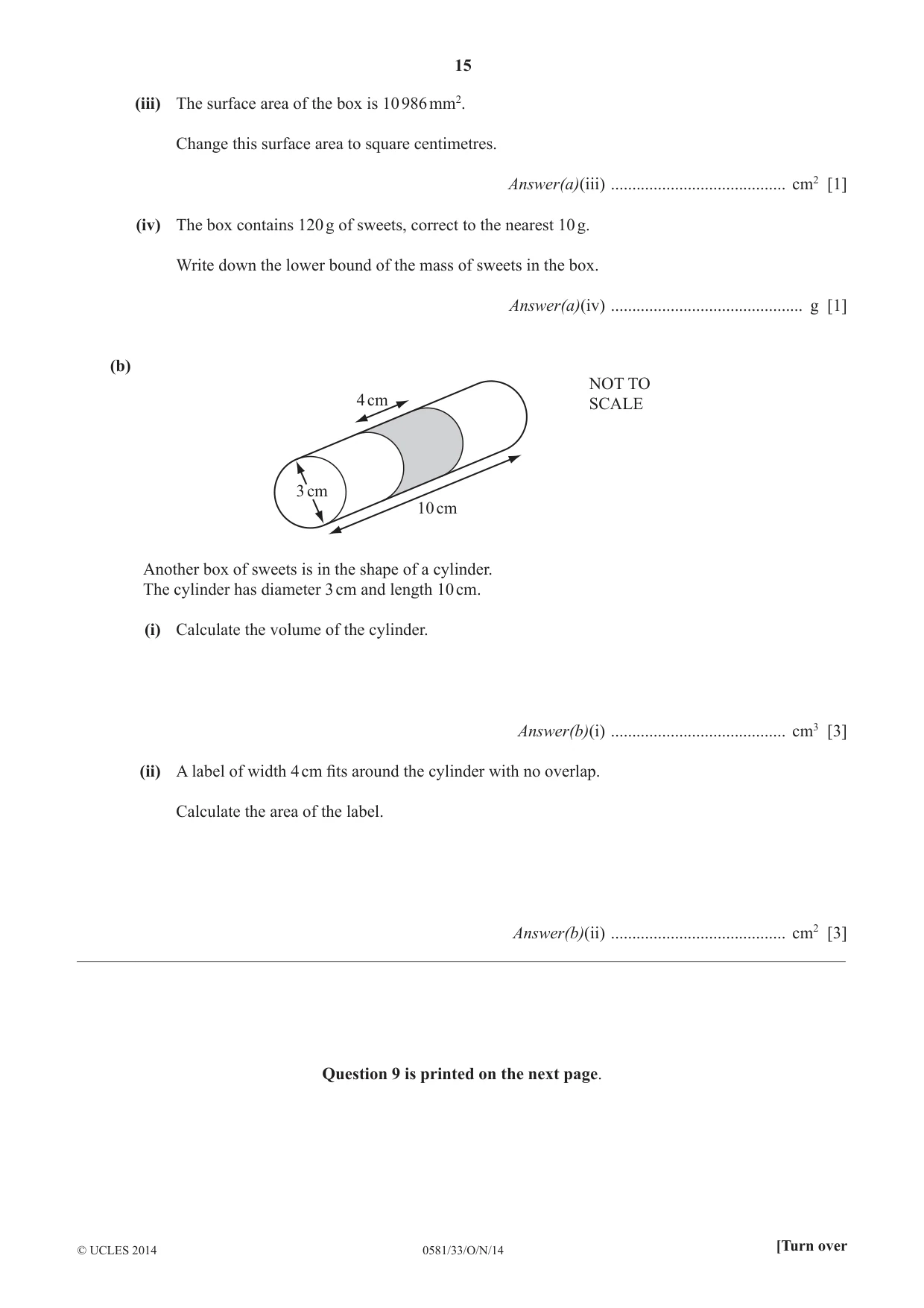 Cambridge IGCSE Mathematics (with coursework) 0581 2014 Oct/Nov Paper 3 · Variant 3 question paper, page 15 of 16