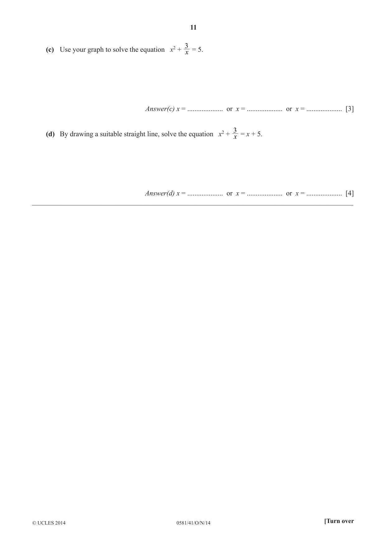 Cambridge IGCSE Mathematics (with coursework) 0581 2014 Oct/Nov Paper 4 · Variant 1 question paper, page 11 of 20
