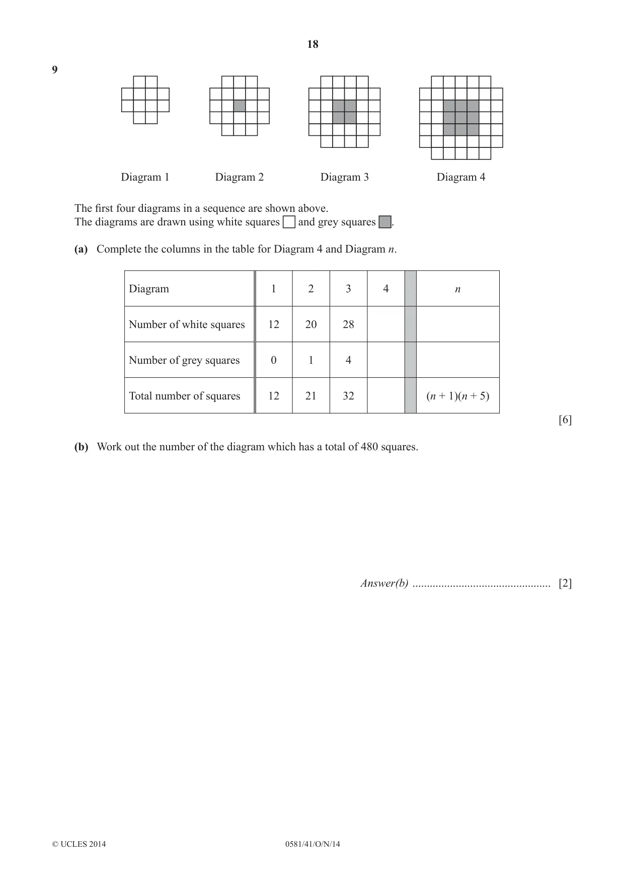 Cambridge IGCSE Mathematics (with coursework) 0581 2014 Oct/Nov Paper 4 · Variant 1 question paper, page 18 of 20