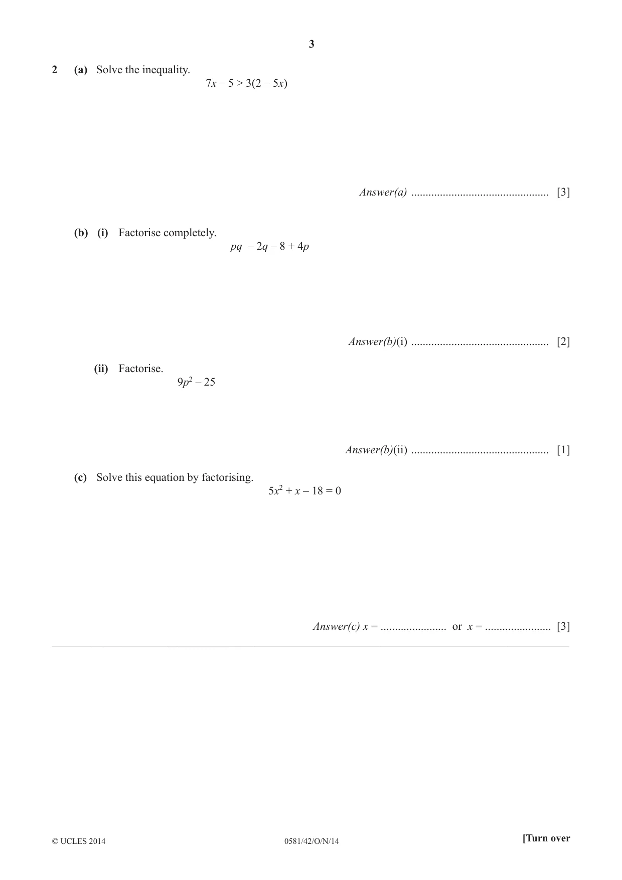 Cambridge IGCSE Mathematics (with coursework) 0581 2014 Oct/Nov Paper 4 · Variant 2 question paper, page 3 of 20