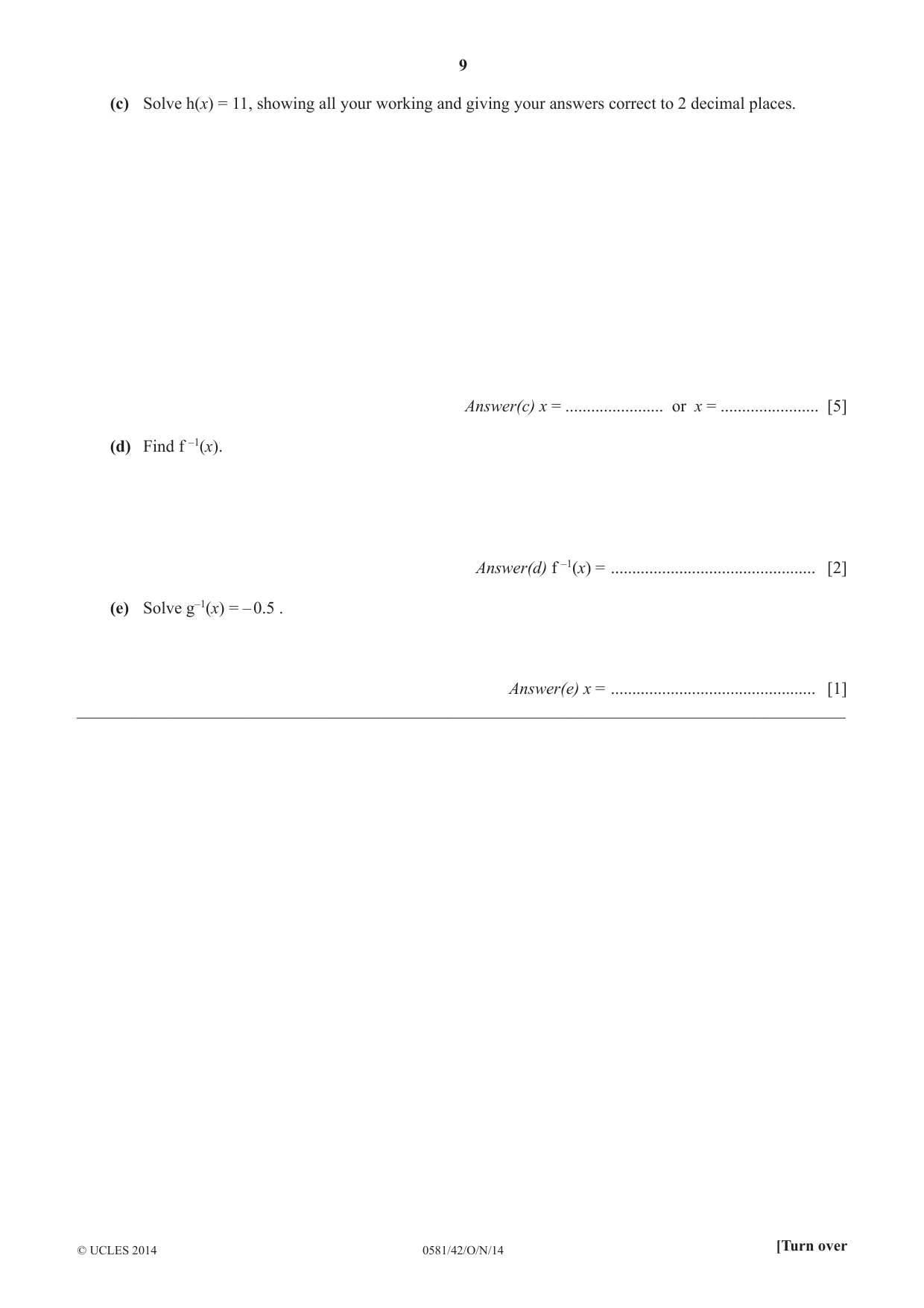 Cambridge IGCSE Mathematics (with coursework) 0581 2014 Oct/Nov Paper 4 · Variant 2 question paper, page 9 of 20