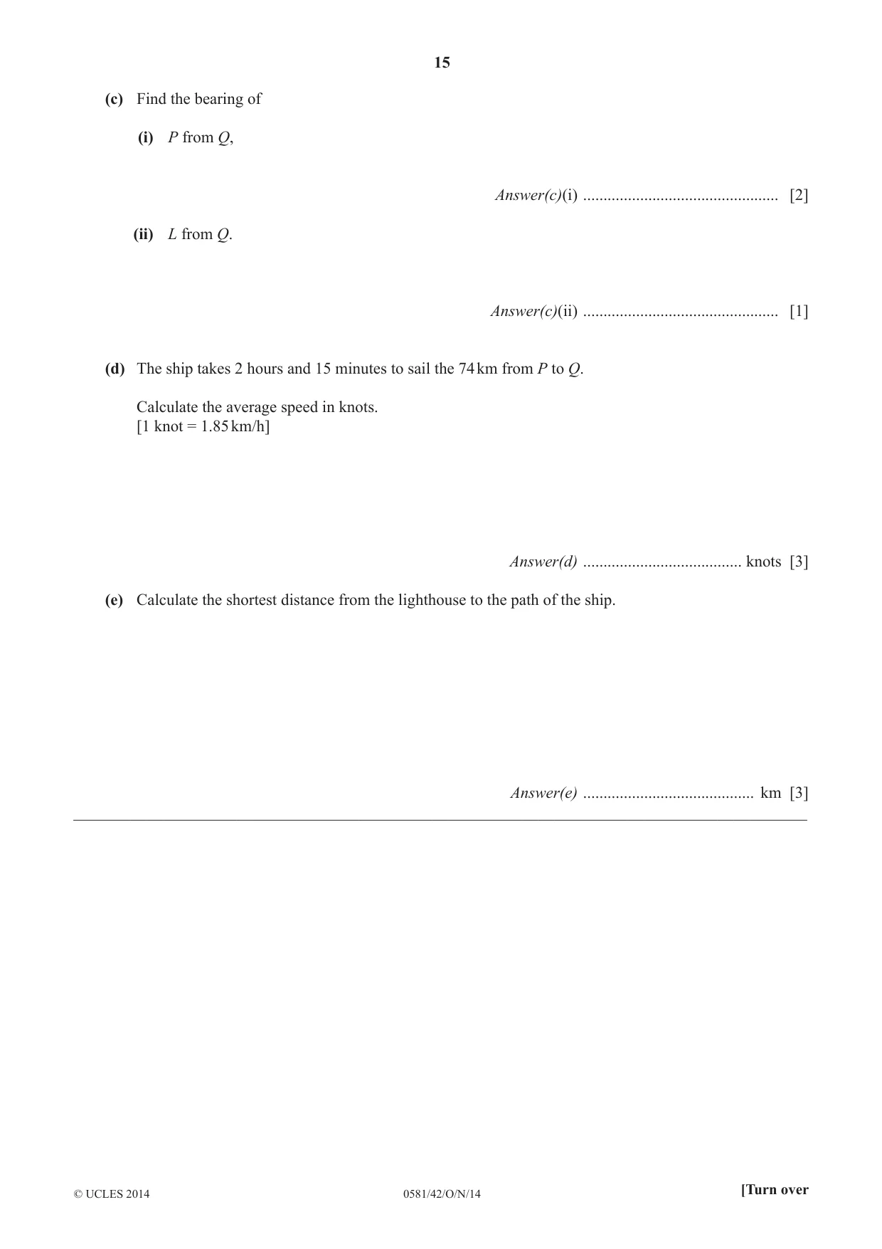 Cambridge IGCSE Mathematics (with coursework) 0581 2014 Oct/Nov Paper 4 · Variant 2 question paper, page 15 of 20