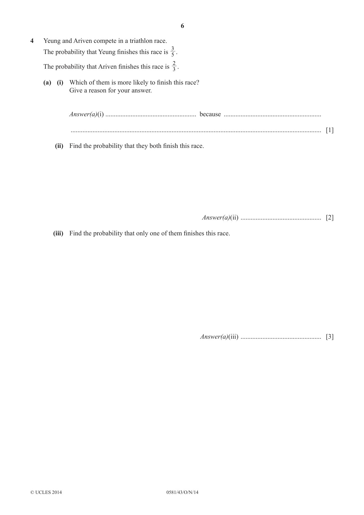 Cambridge IGCSE Mathematics (with coursework) 0581 2014 Oct/Nov Paper 4 · Variant 3 question paper, page 6 of 16