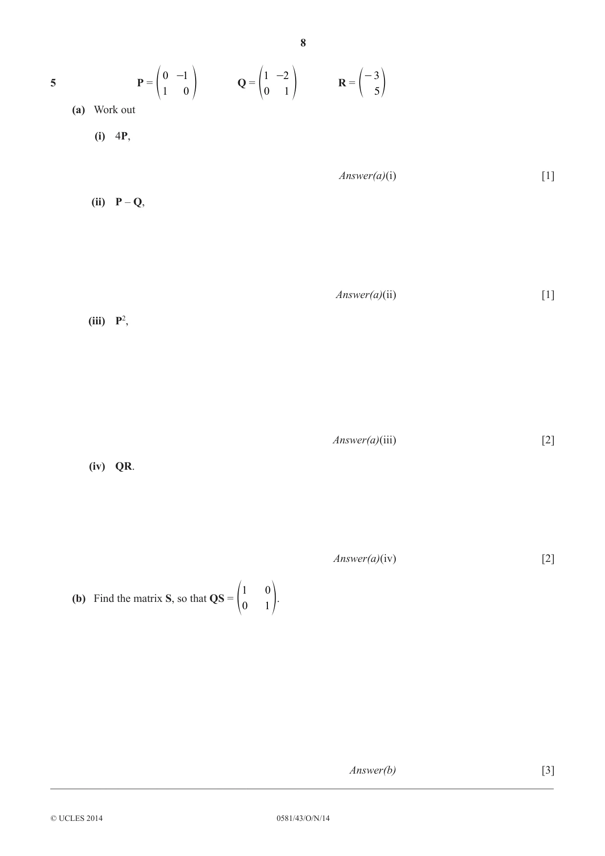 Cambridge IGCSE Mathematics (with coursework) 0581 2014 Oct/Nov Paper 4 · Variant 3 question paper, page 8 of 16