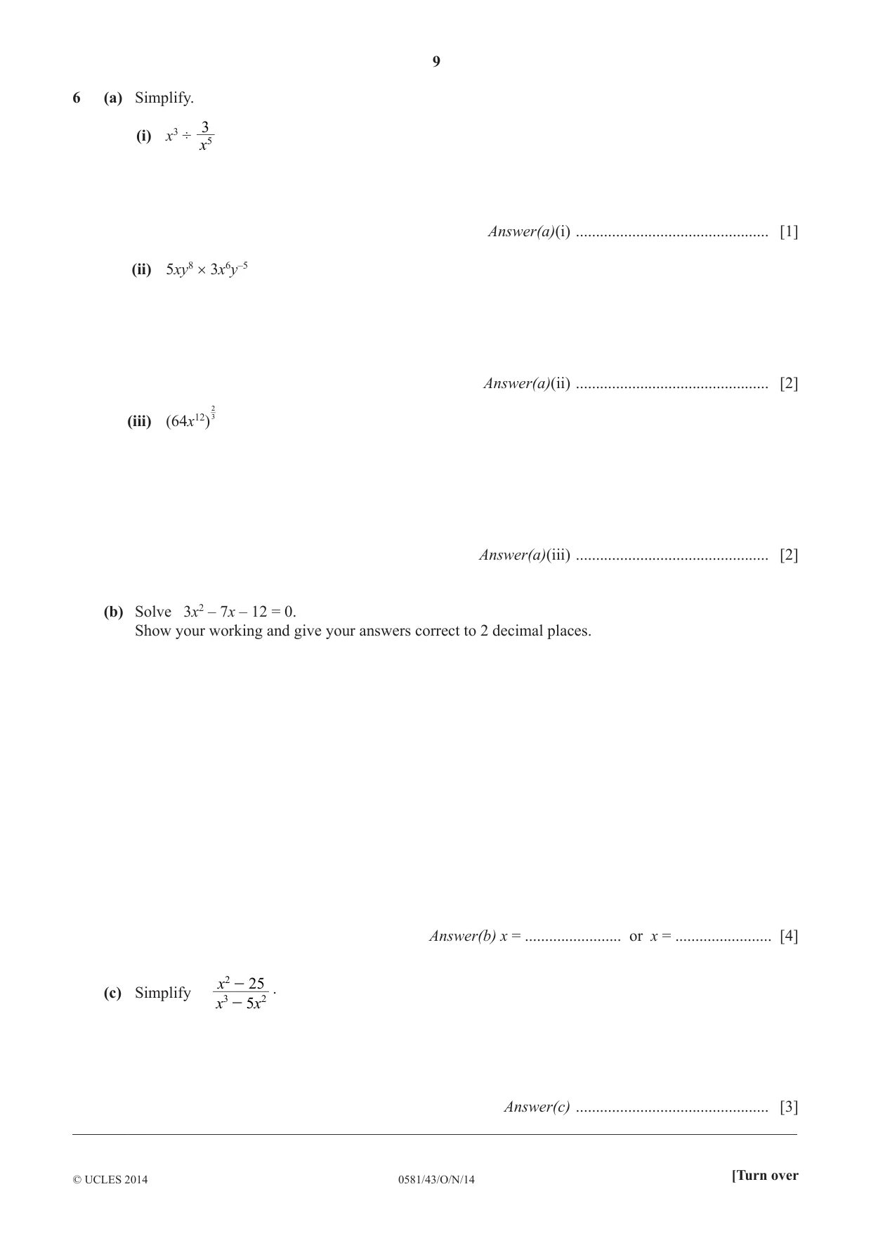 Cambridge IGCSE Mathematics (with coursework) 0581 2014 Oct/Nov Paper 4 · Variant 3 question paper, page 9 of 16