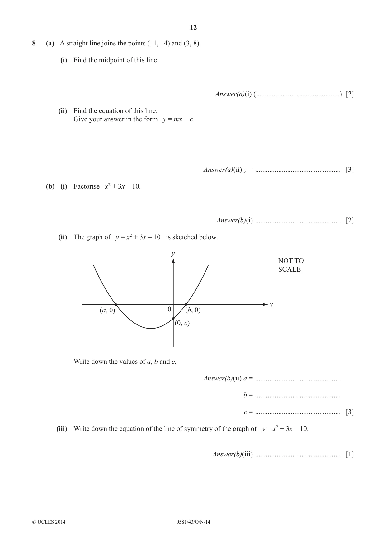 Cambridge IGCSE Mathematics (with coursework) 0581 2014 Oct/Nov Paper 4 · Variant 3 question paper, page 12 of 16