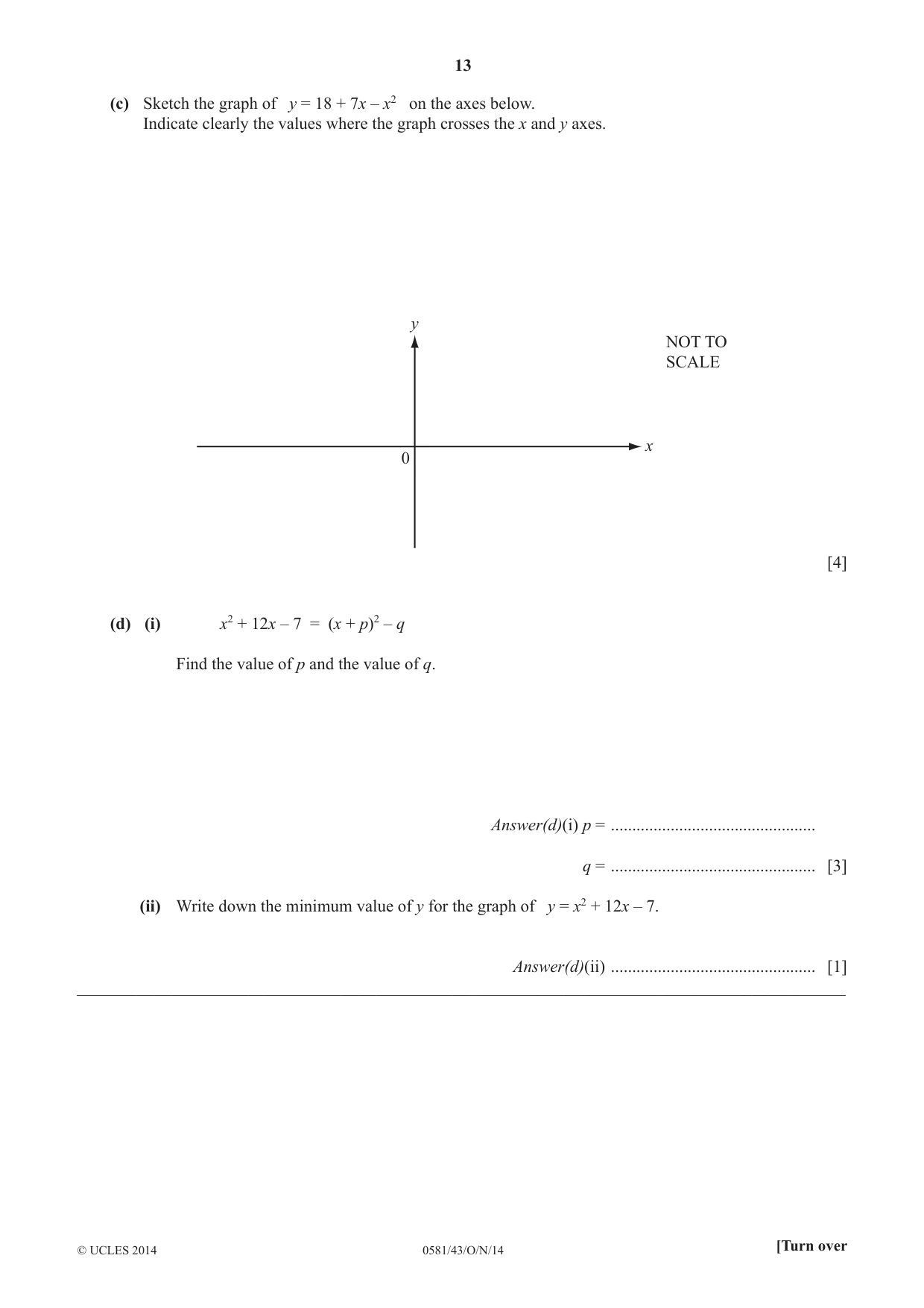 Cambridge IGCSE Mathematics (with coursework) 0581 2014 Oct/Nov Paper 4 · Variant 3 question paper, page 13 of 16