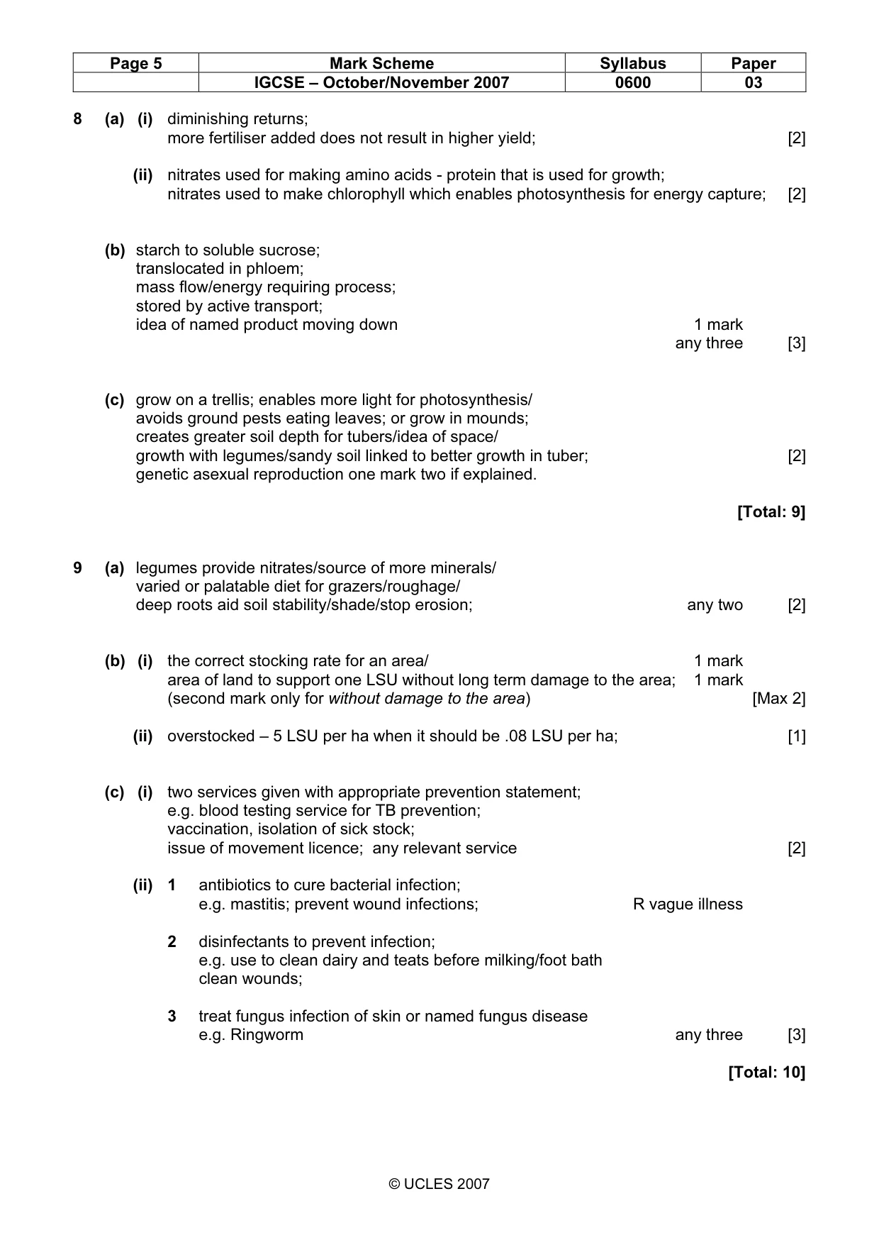 Mark scheme, page 5 of 5
