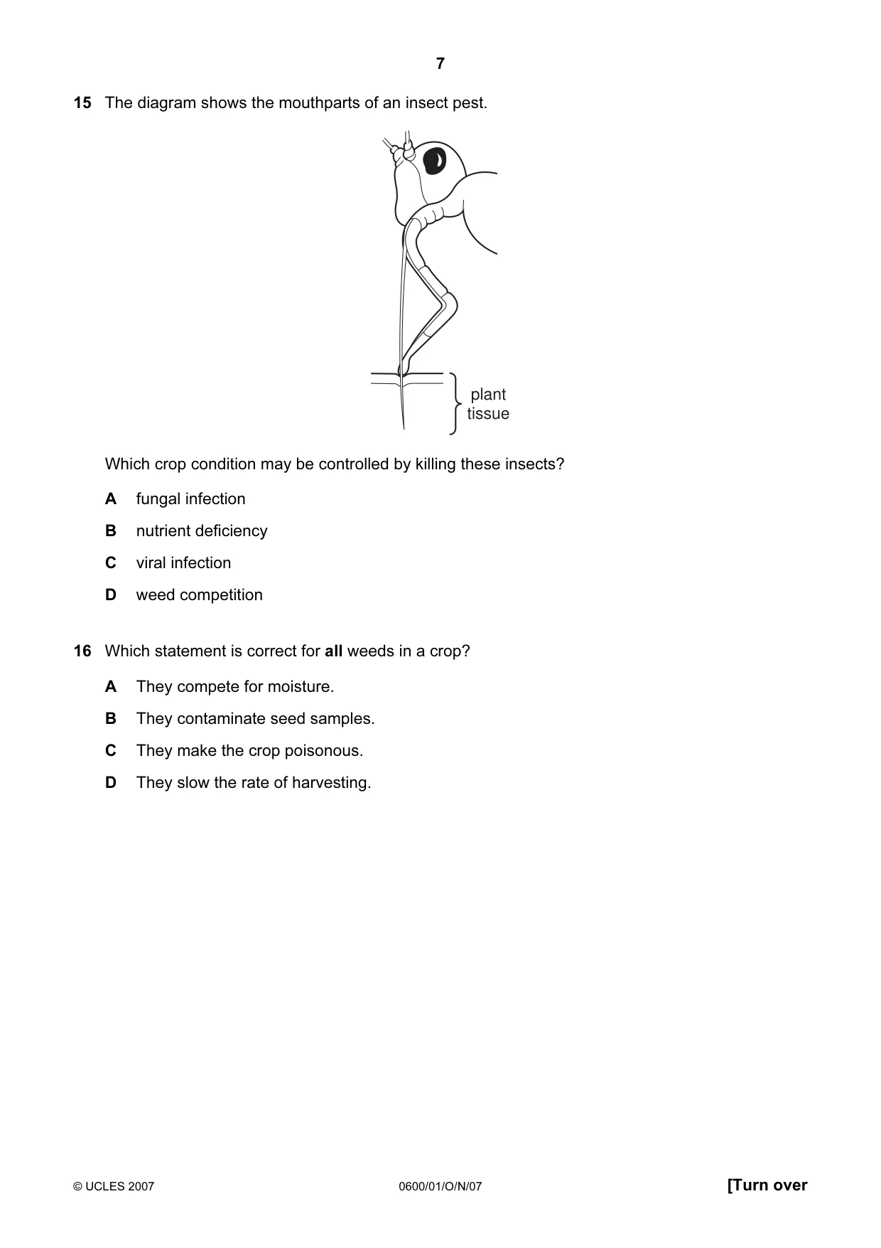 Cambridge IGCSE Agriculture 0600 2007 Oct/Nov Paper 1 · Variant 1 question paper, page 7 of 20