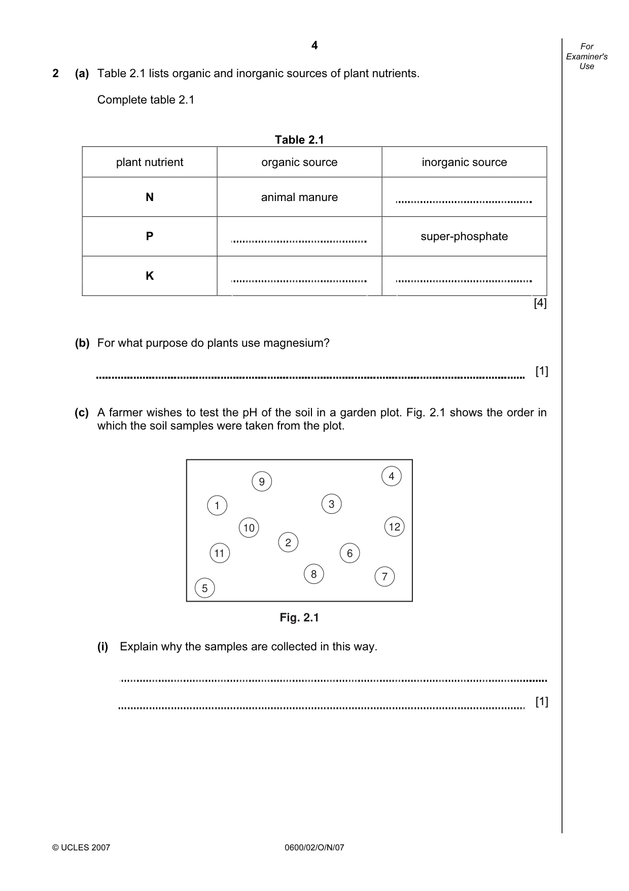 Cambridge IGCSE Agriculture 0600 2007 Oct/Nov Paper 2 · Variant 1 question paper, page 4 of 20