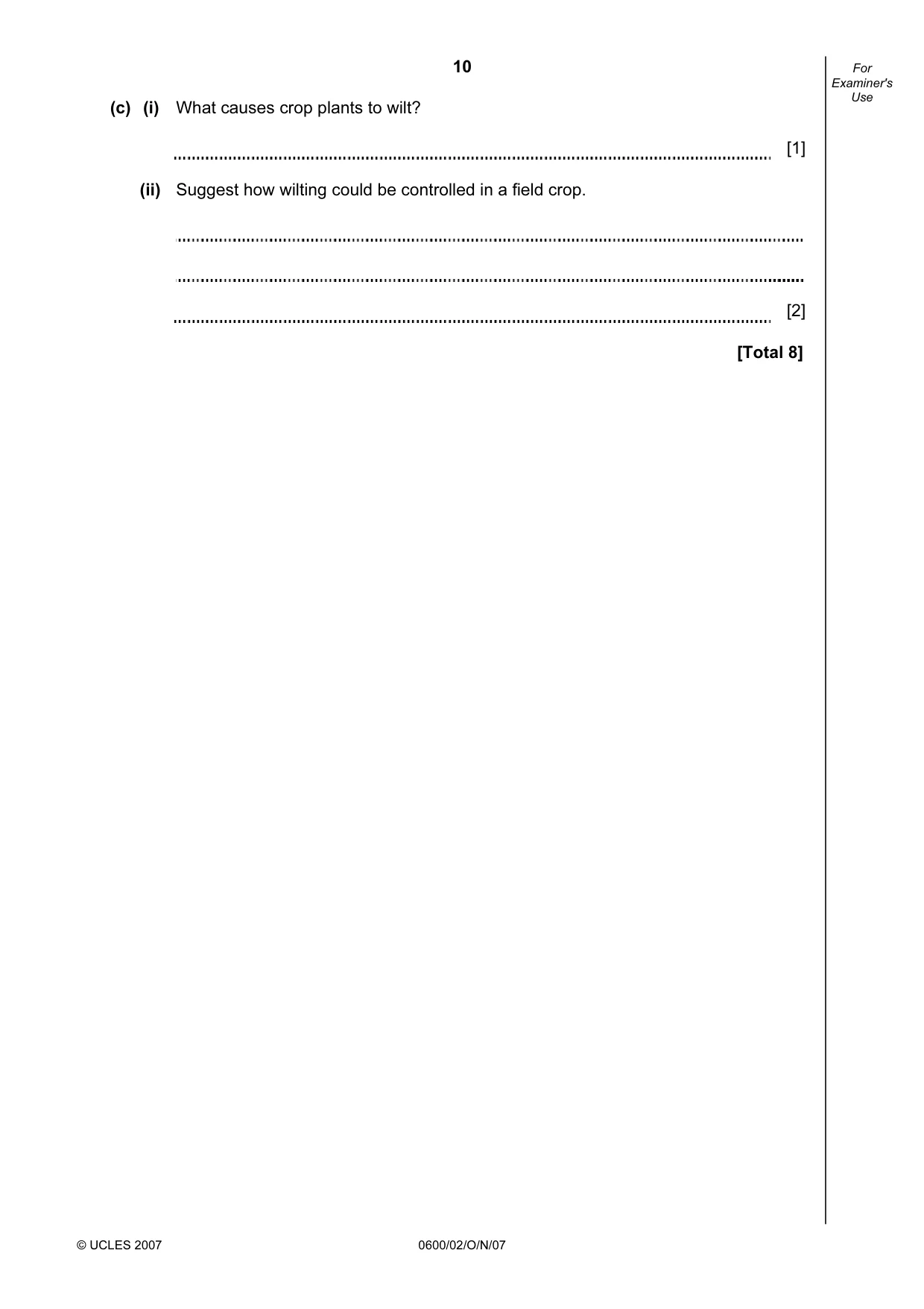 Cambridge IGCSE Agriculture 0600 2007 Oct/Nov Paper 2 · Variant 1 question paper, page 10 of 20