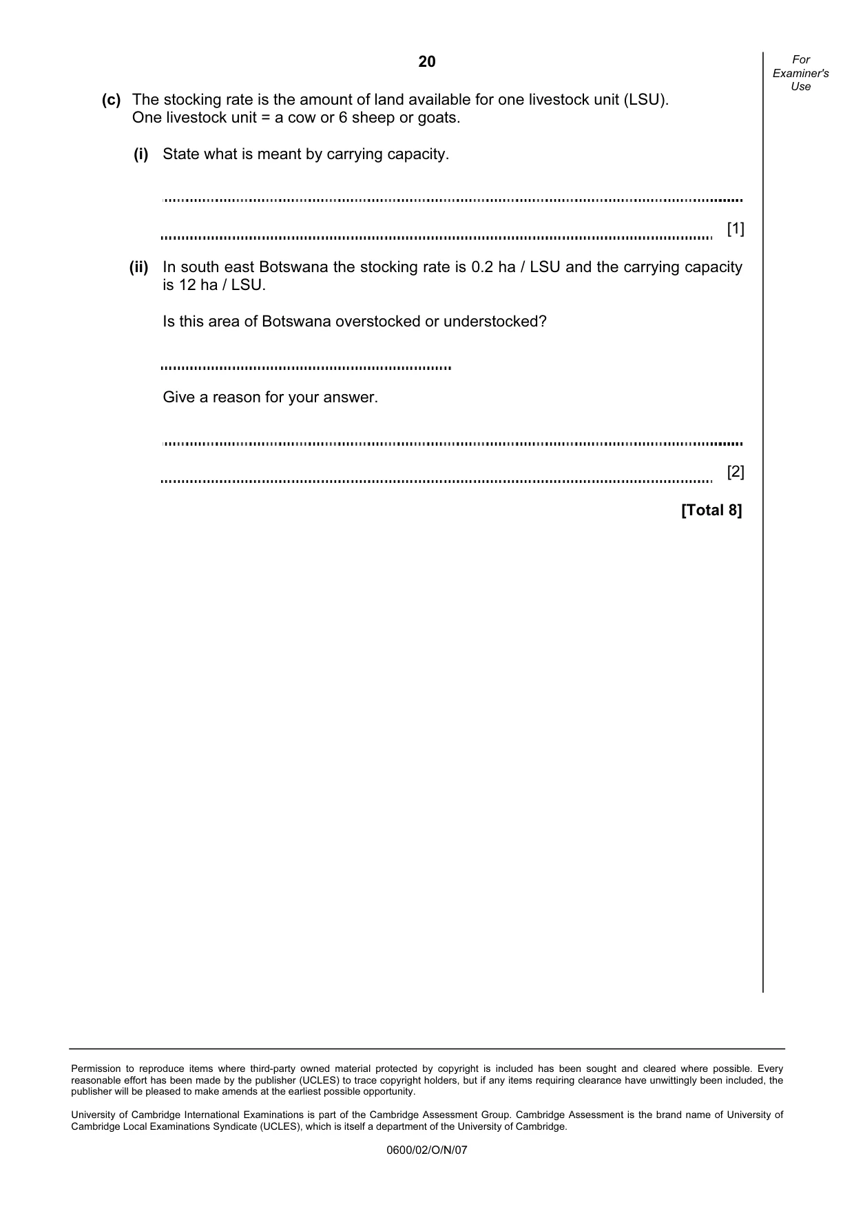 Cambridge IGCSE Agriculture 0600 2007 Oct/Nov Paper 2 · Variant 1 question paper, page 20 of 20
