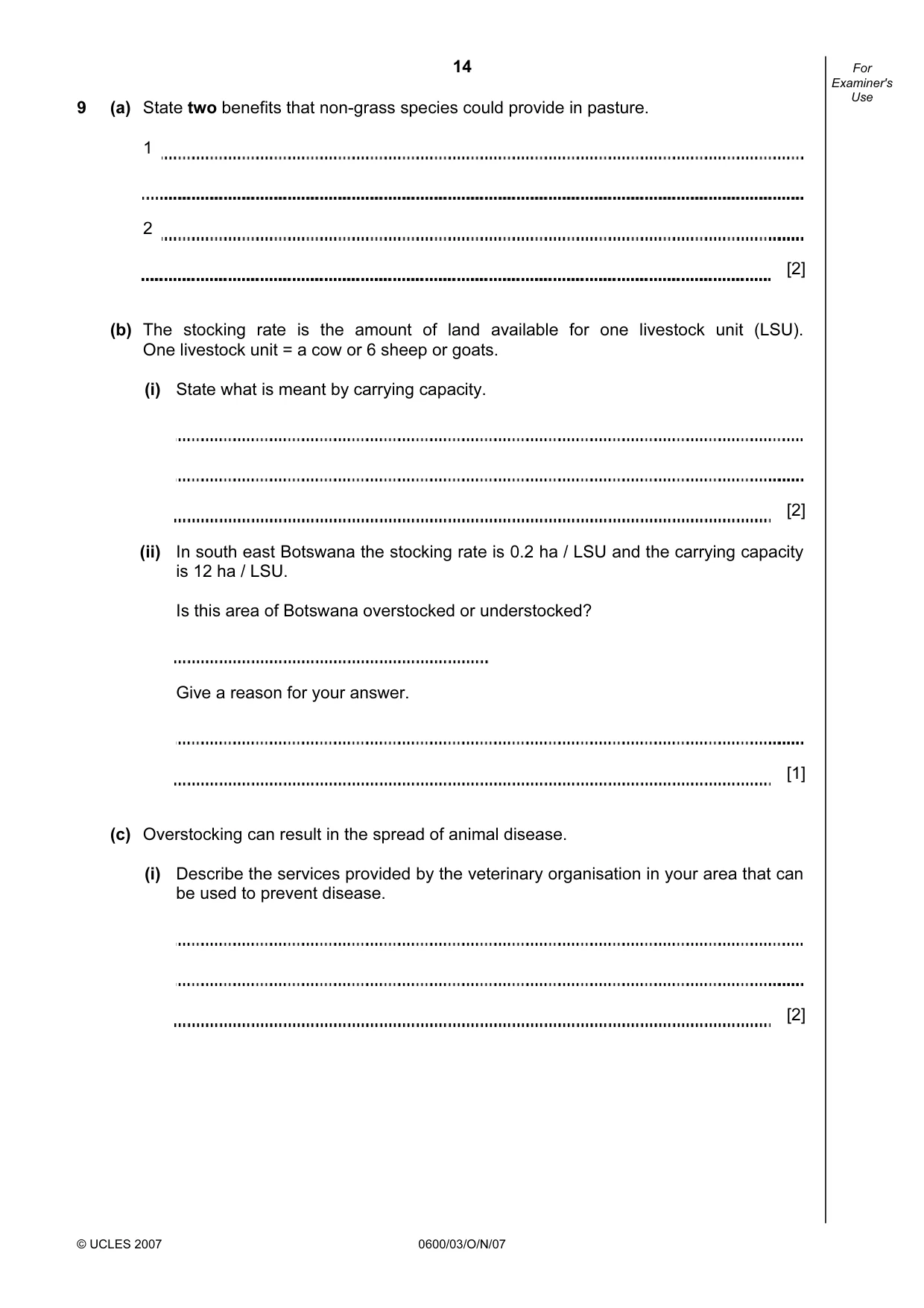Cambridge IGCSE Agriculture 0600 2007 Oct/Nov Paper 3 · Variant 1 question paper, page 14 of 16