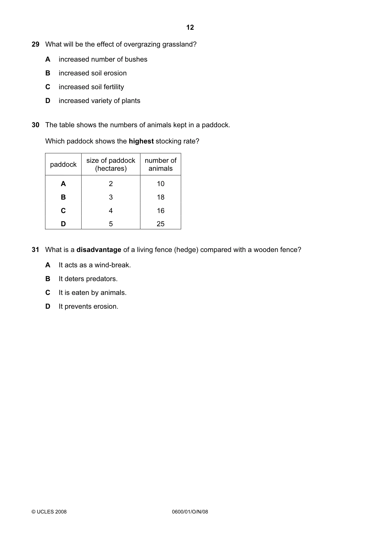 Cambridge IGCSE Agriculture 0600 2008 Oct/Nov Paper 1 · Variant 1 question paper, page 12 of 16