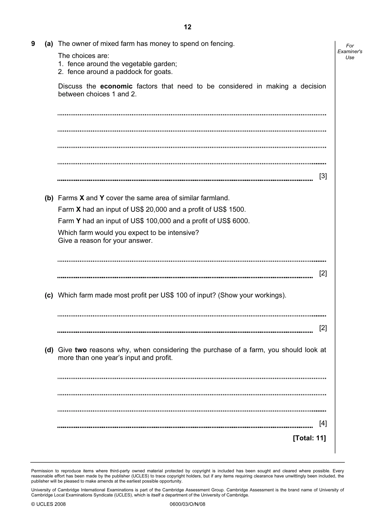 Cambridge IGCSE Agriculture 0600 2008 Oct/Nov Paper 3 · Variant 1 question paper, page 12 of 12