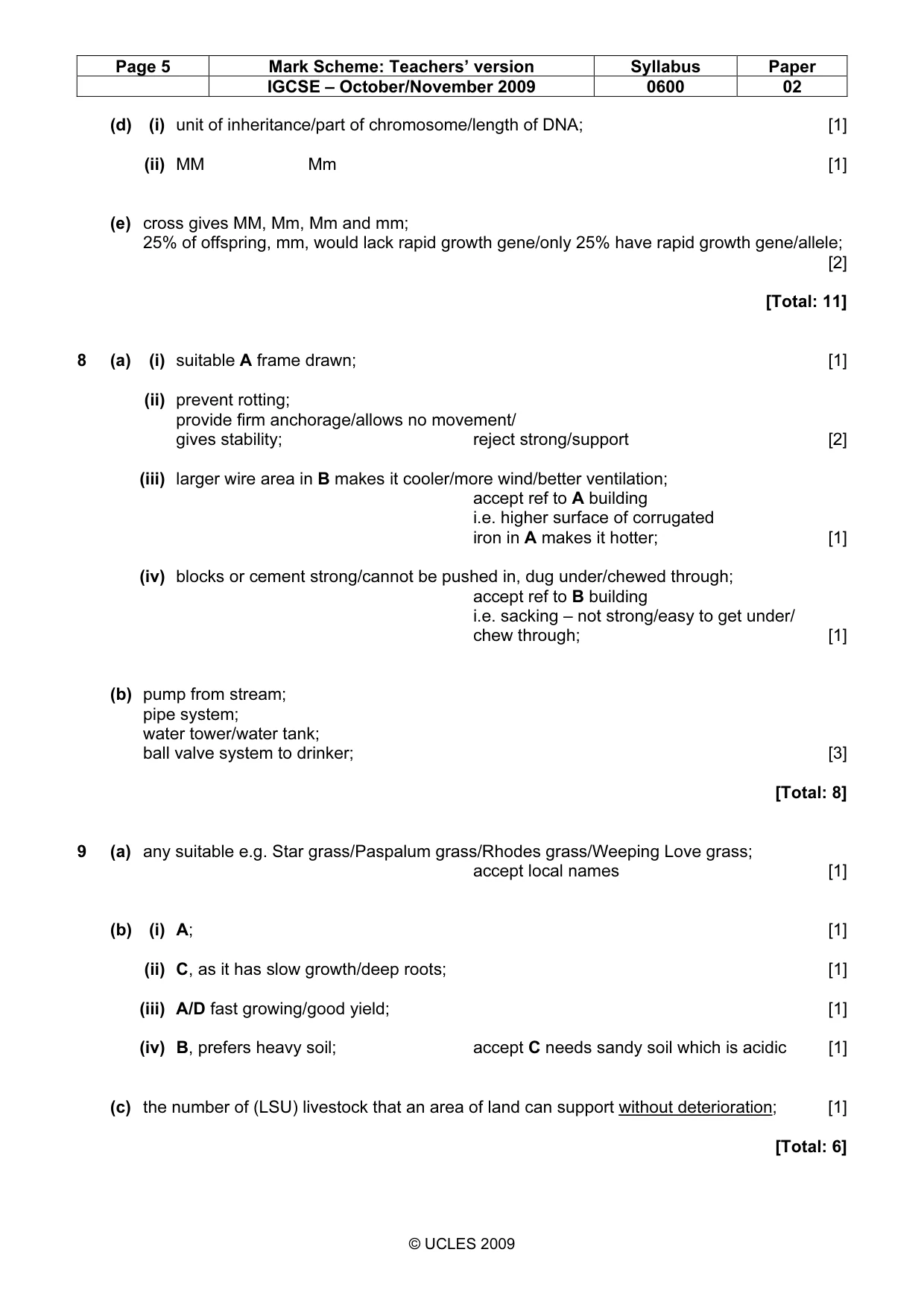 Mark scheme, page 5 of 5
