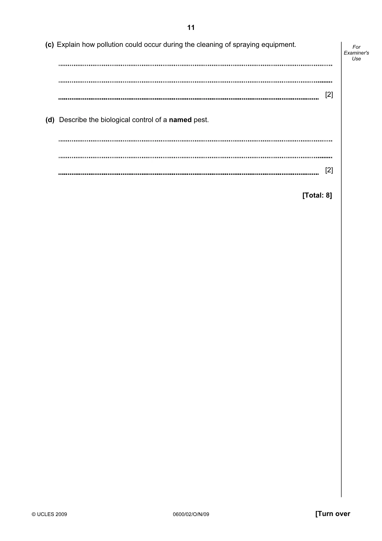 Cambridge IGCSE Agriculture 0600 2009 Oct/Nov Paper 2 · Variant 1 question paper, page 11 of 20