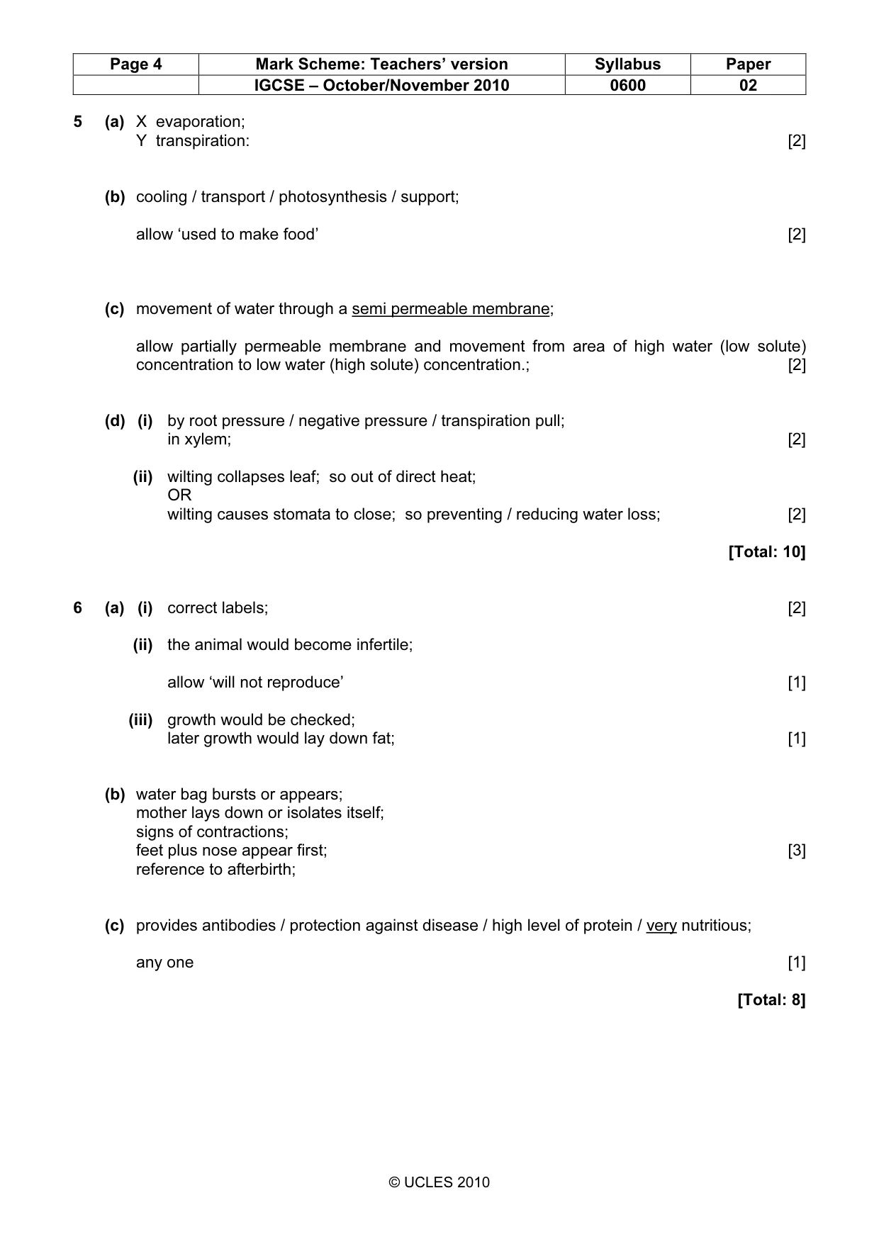 Mark scheme, page 4 of 6