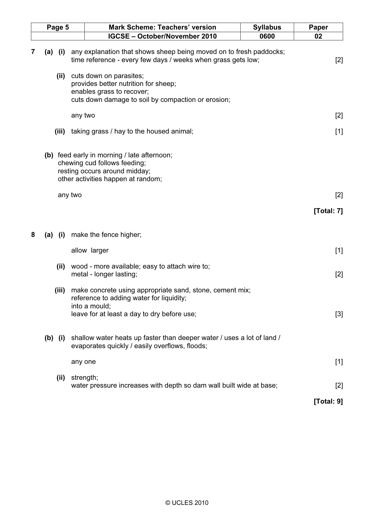 Mark scheme, page 5 of 6