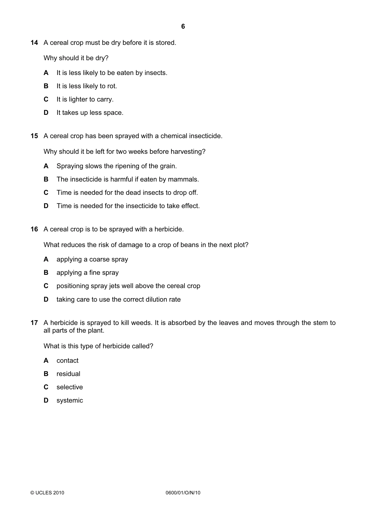 Cambridge IGCSE Agriculture 0600 2010 Oct/Nov Paper 1 · Variant 1 question paper, page 6 of 16