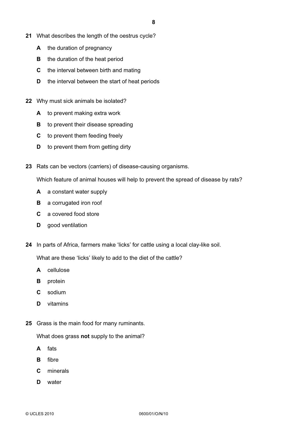 Cambridge IGCSE Agriculture 0600 2010 Oct/Nov Paper 1 · Variant 1 question paper, page 8 of 16