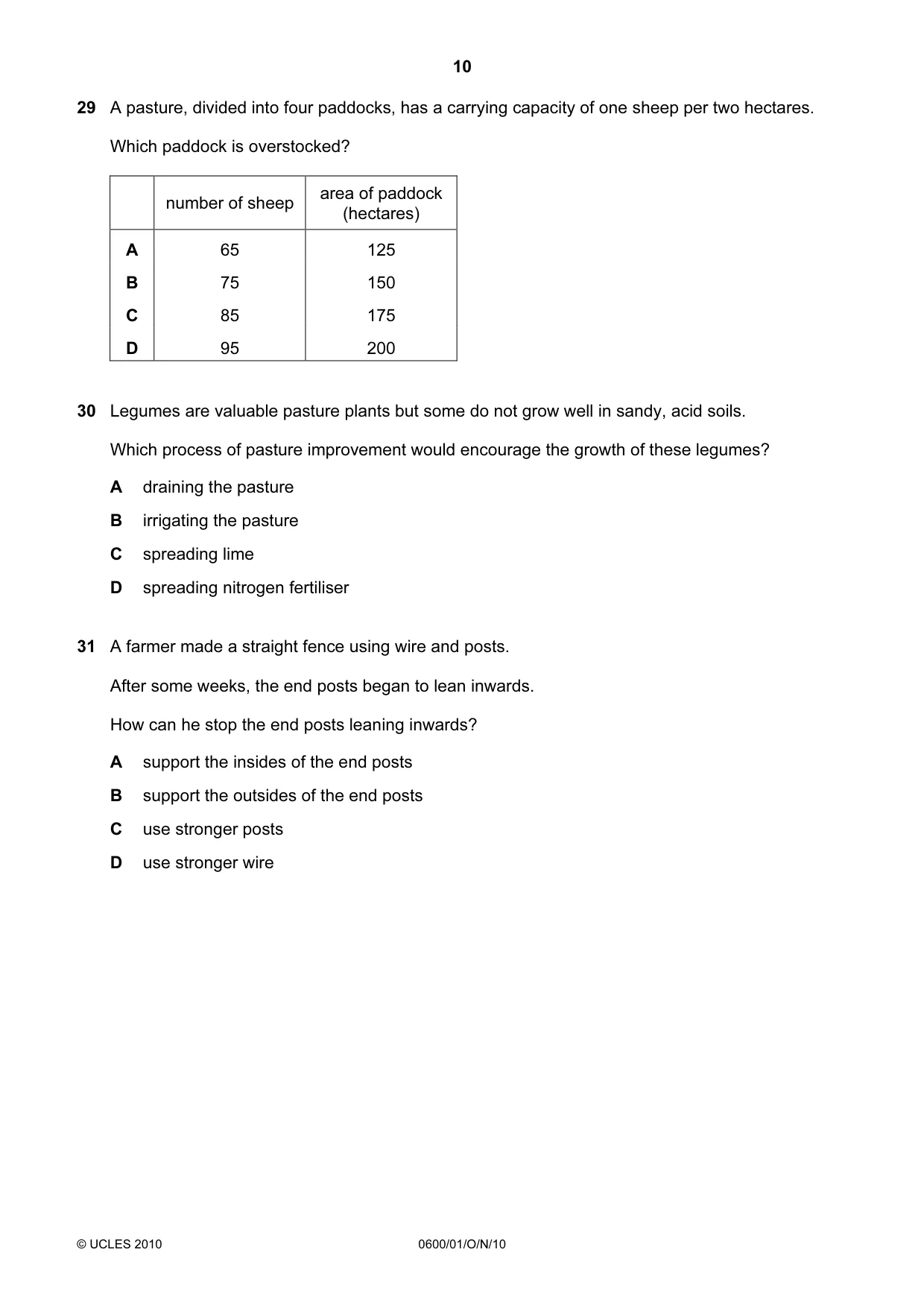 Cambridge IGCSE Agriculture 0600 2010 Oct/Nov Paper 1 · Variant 1 question paper, page 10 of 16