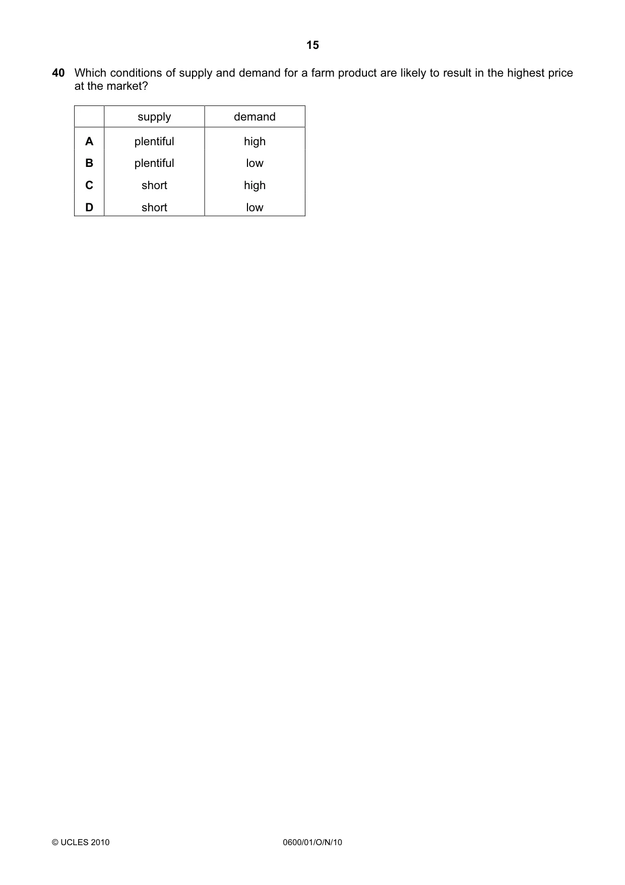 Cambridge IGCSE Agriculture 0600 2010 Oct/Nov Paper 1 · Variant 1 question paper, page 15 of 16