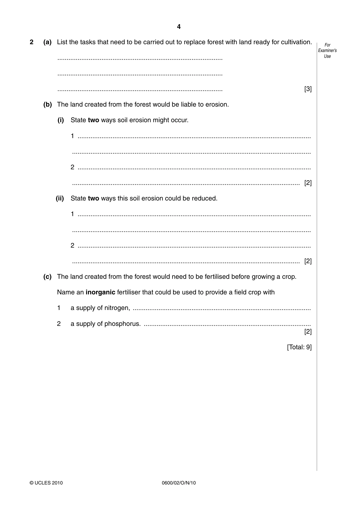 Cambridge IGCSE Agriculture 0600 2010 Oct/Nov Paper 2 · Variant 1 question paper, page 4 of 16