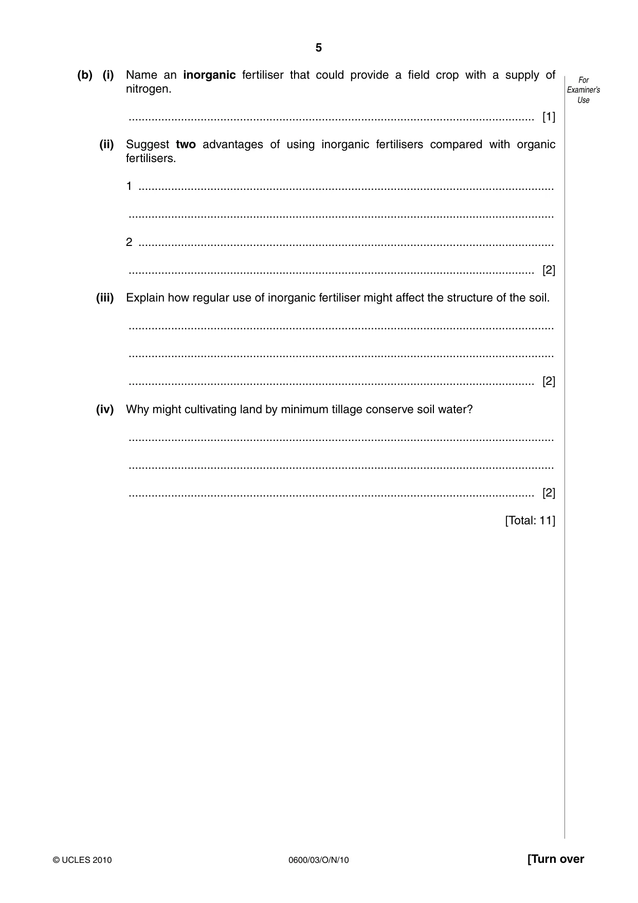 Cambridge IGCSE Agriculture 0600 2010 Oct/Nov Paper 3 · Variant 1 question paper, page 5 of 16