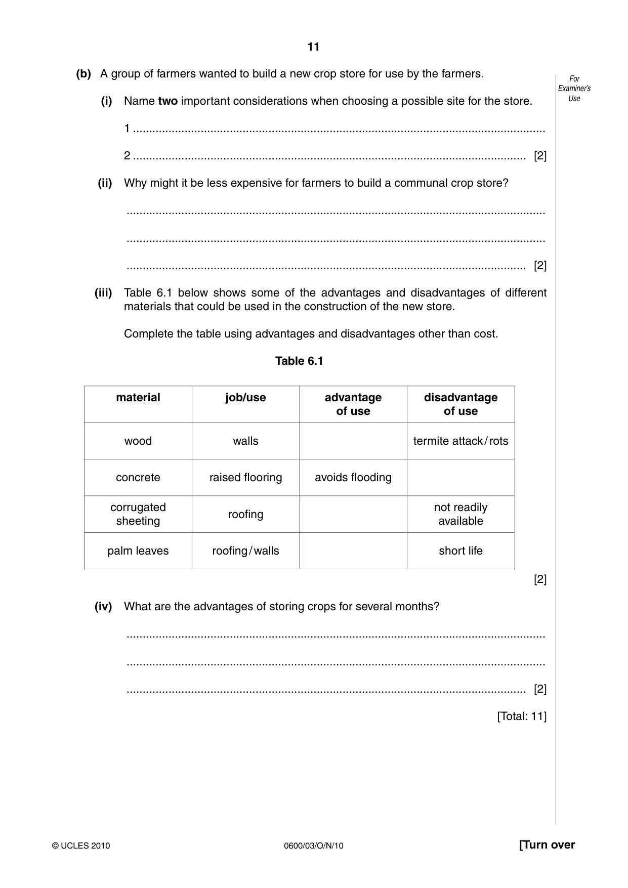 Cambridge IGCSE Agriculture 0600 2010 Oct/Nov Paper 3 · Variant 1 question paper, page 11 of 16