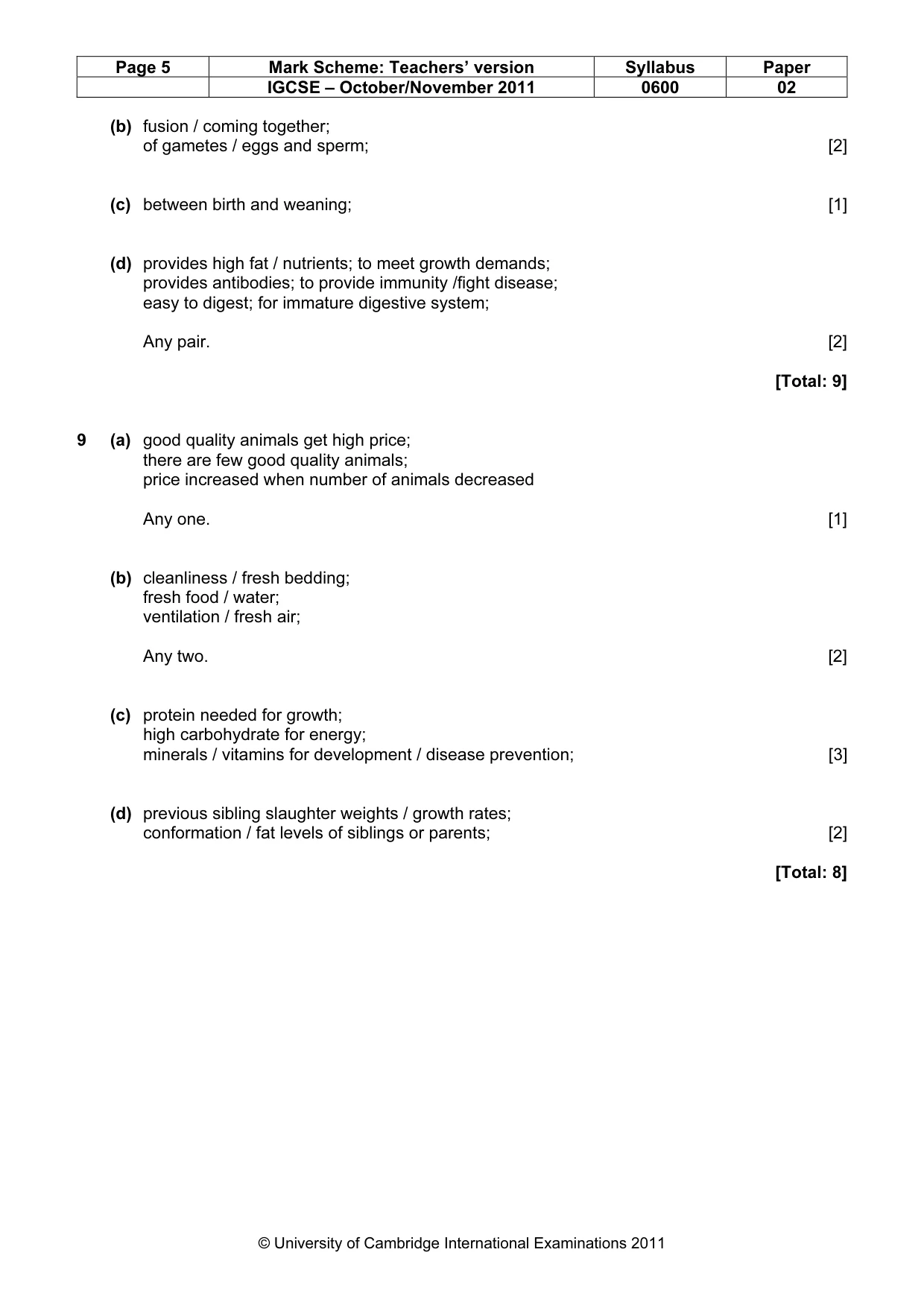 Mark scheme, page 5 of 5