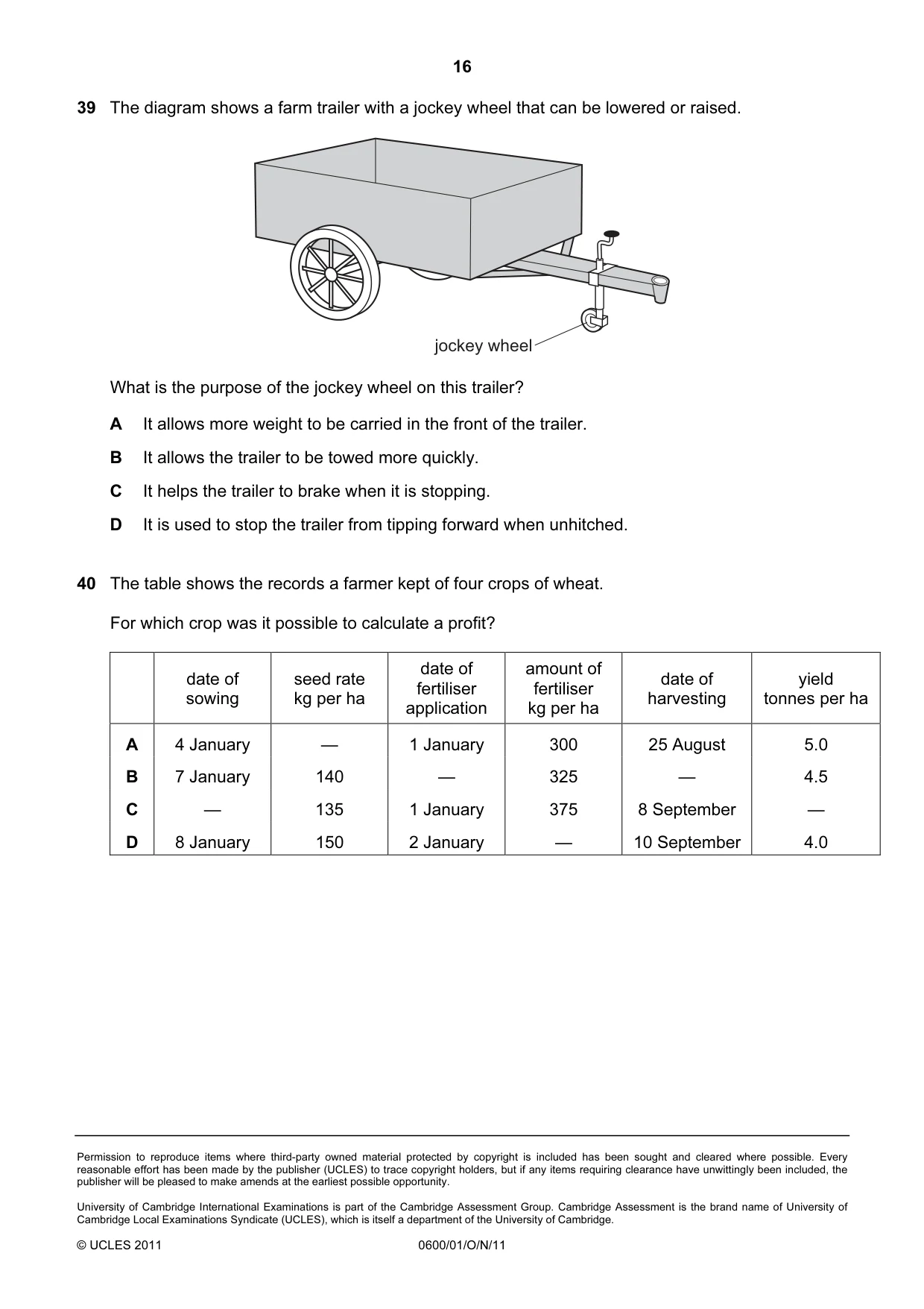 Cambridge IGCSE Agriculture 0600 2011 Oct/Nov Paper 1 · Variant 1 question paper, page 16 of 16